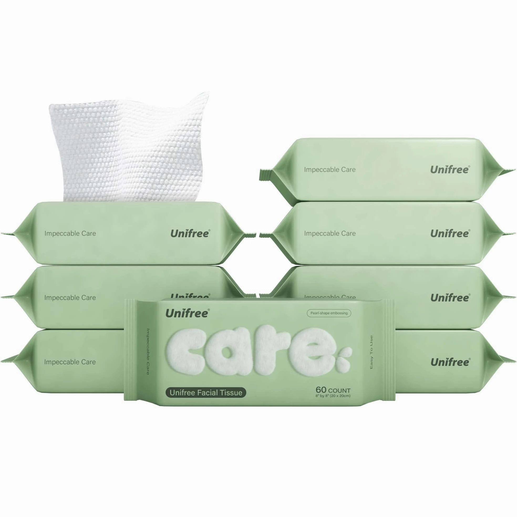 Unifree - Chusteczki do twarzy I Dry Wipes I Remover do makijażu, opakowanie 8 sztuk, 480 szt