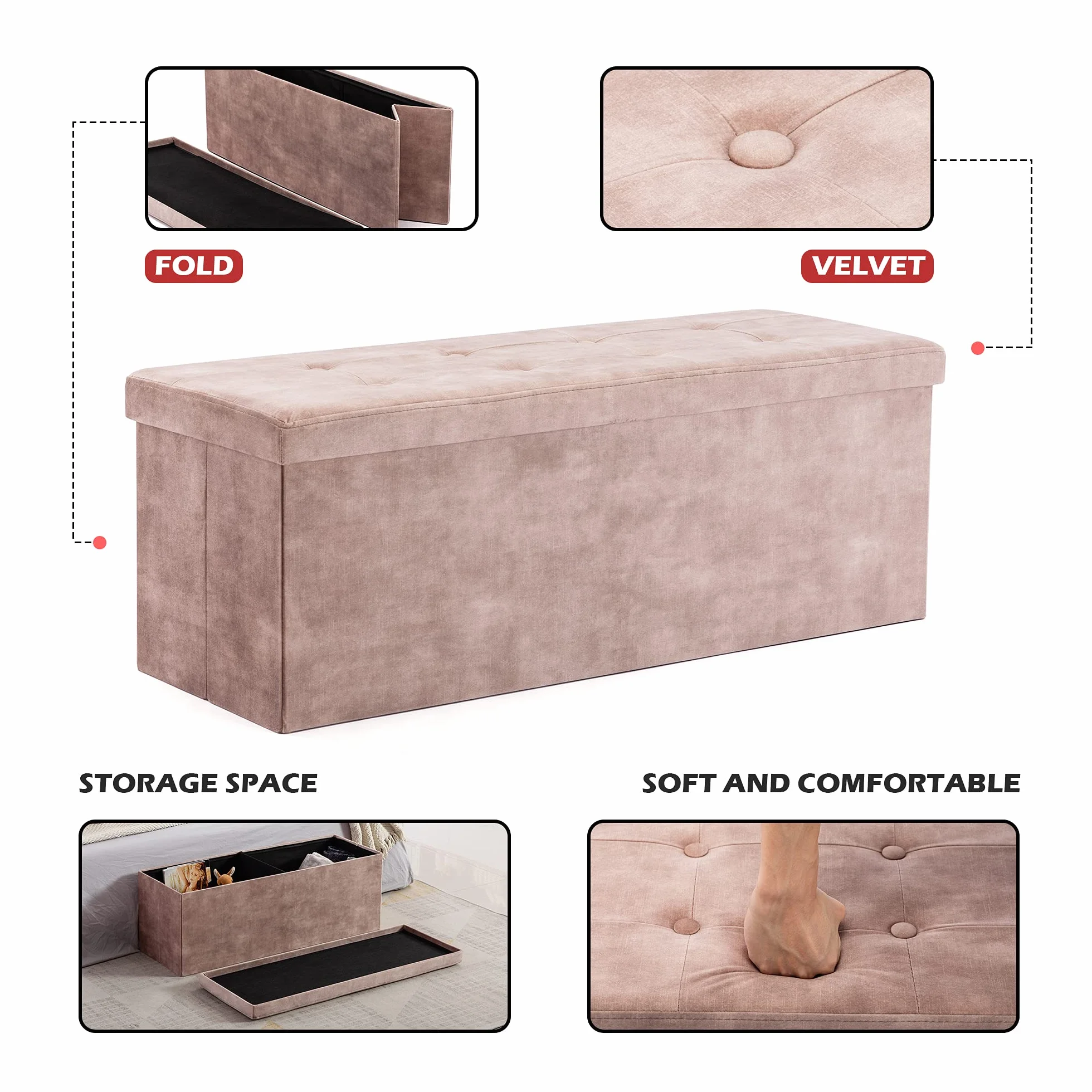 HNNHOME Skrzynia na zabawki z pokrywką 110x40x40 cm składany podnóżek jasnobrązowy XL