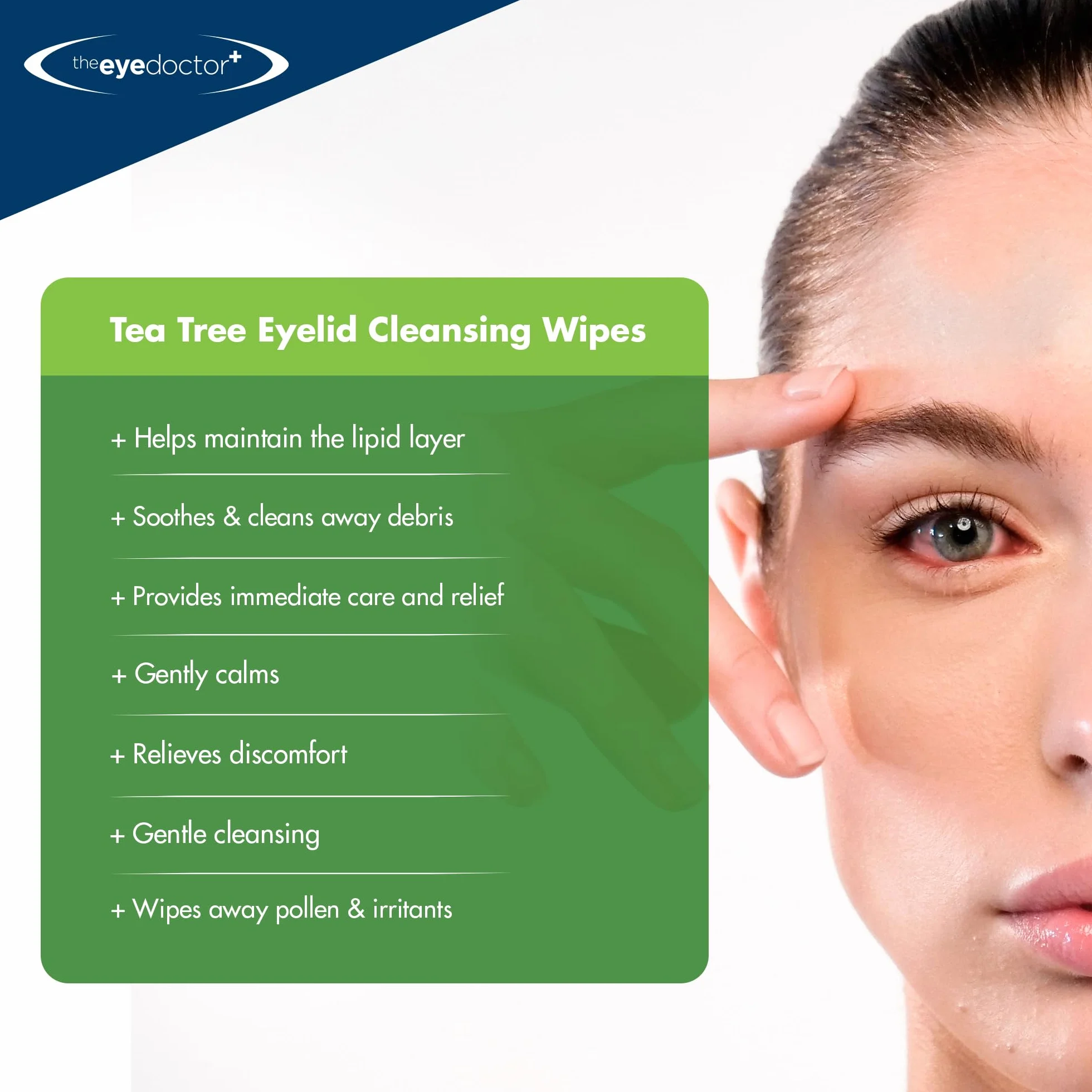 The Eye Doctor Herbaciane Drzewo Chusteczki Do Powiek - 40 Jednorazowych Chusteczek Do Powiek Z Drzewa Herbacianego - Odpowiednie Dla Wrażliwych Oczu, Suchych Oczu, Blepharitis, MGD I Demodex