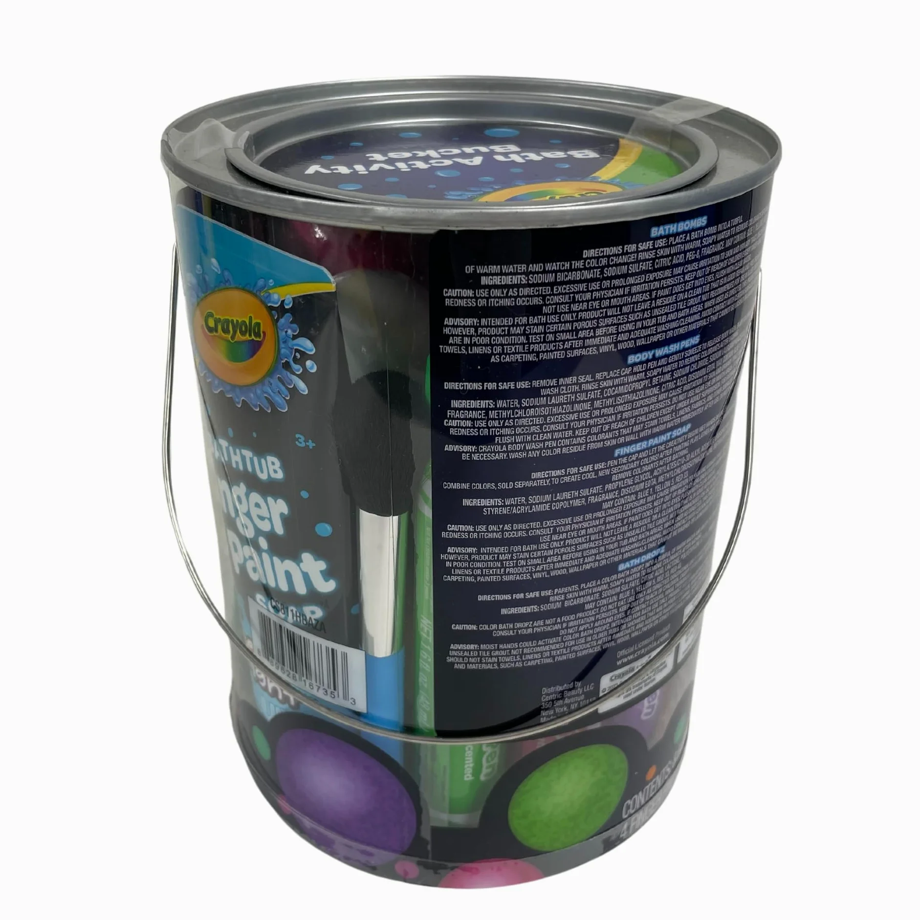 Crayola NEON Wiadro do kąpieli dla dzieci, 30-częściowy zestaw z kulkami do kąpieli, kolorowe tubki na mydło na palec, długopisy do mycia ciała, krople do kąpieli, paleta, pędzel do malowania i wiadro