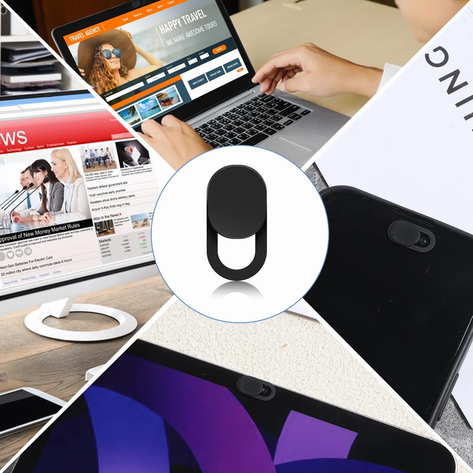 50 sztuk pokrowców na kamerę internetową, osłona na kamerę laptopa, cienkie suwaki, osłona aparatu do komputera, telefonu, tabletu, laptopa, ochrona prywatności (czarna)