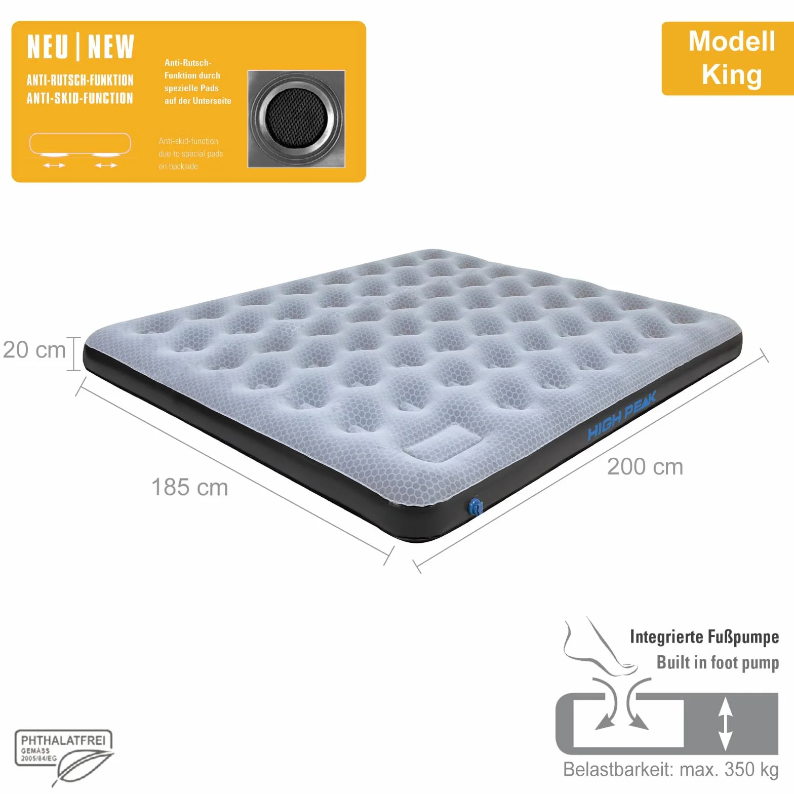 High Peak Łóżko dmuchane Single Comfort Plus z pompką nożną