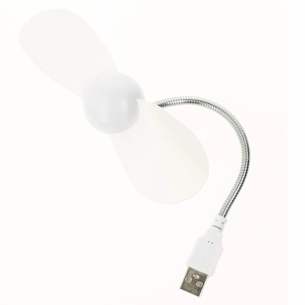 Mini biały wentylator USB z elastycznym kablem 17 cm, klasa energetyczna A+++