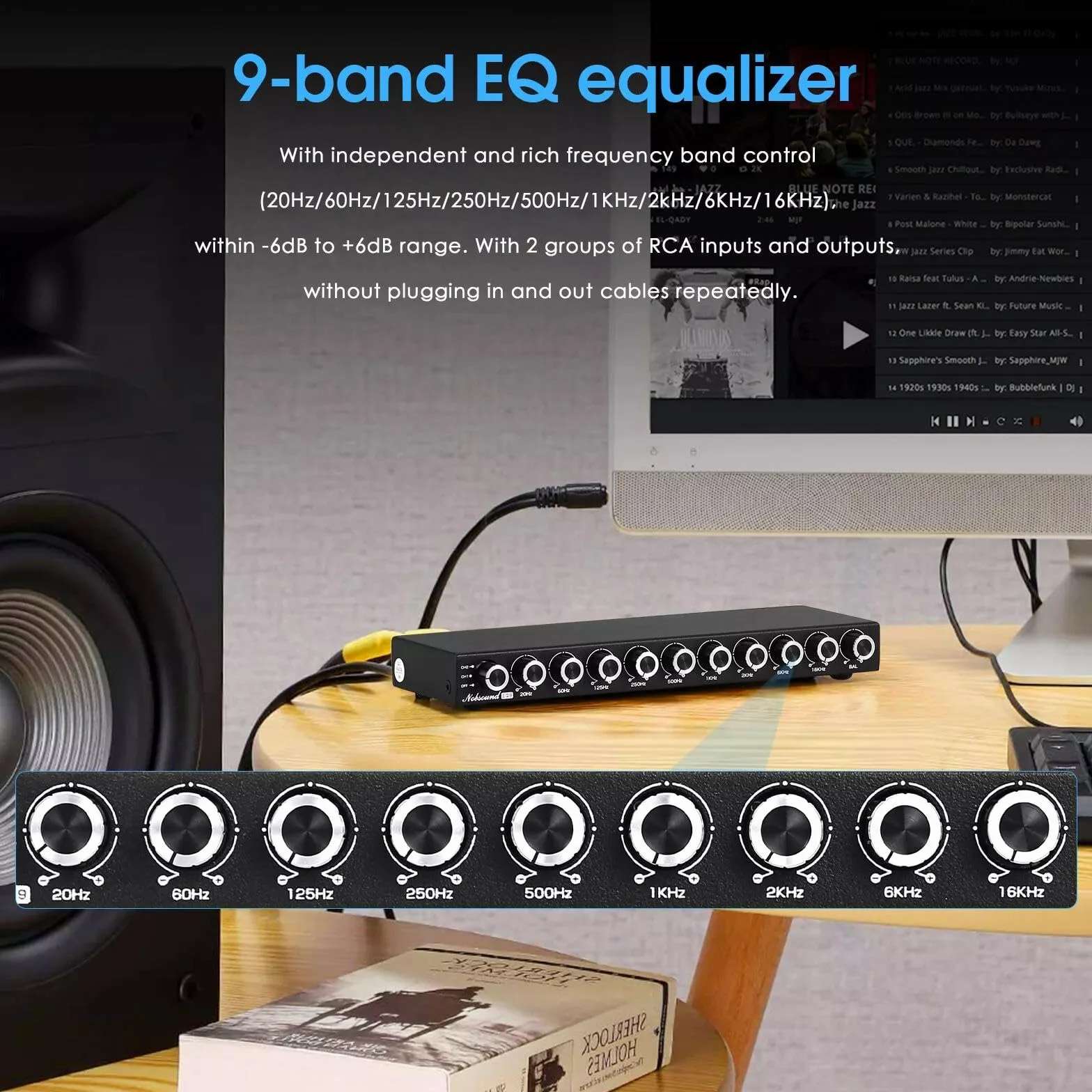 Nobsound HiFi 9-pasmowy Stereo EQ przedwzmacniacz analogowy equalizer, procesor audio do domu/samochodu (EQ9)