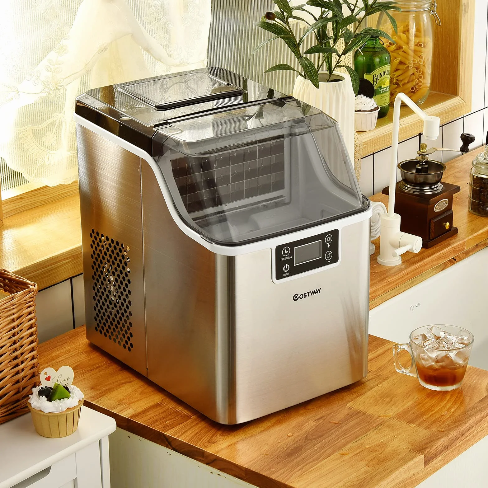 COSTWAY Kostkarka do lodu 3,2L, 24 kostki w 15 min, 18kg/24h, wyświetlacz LCD