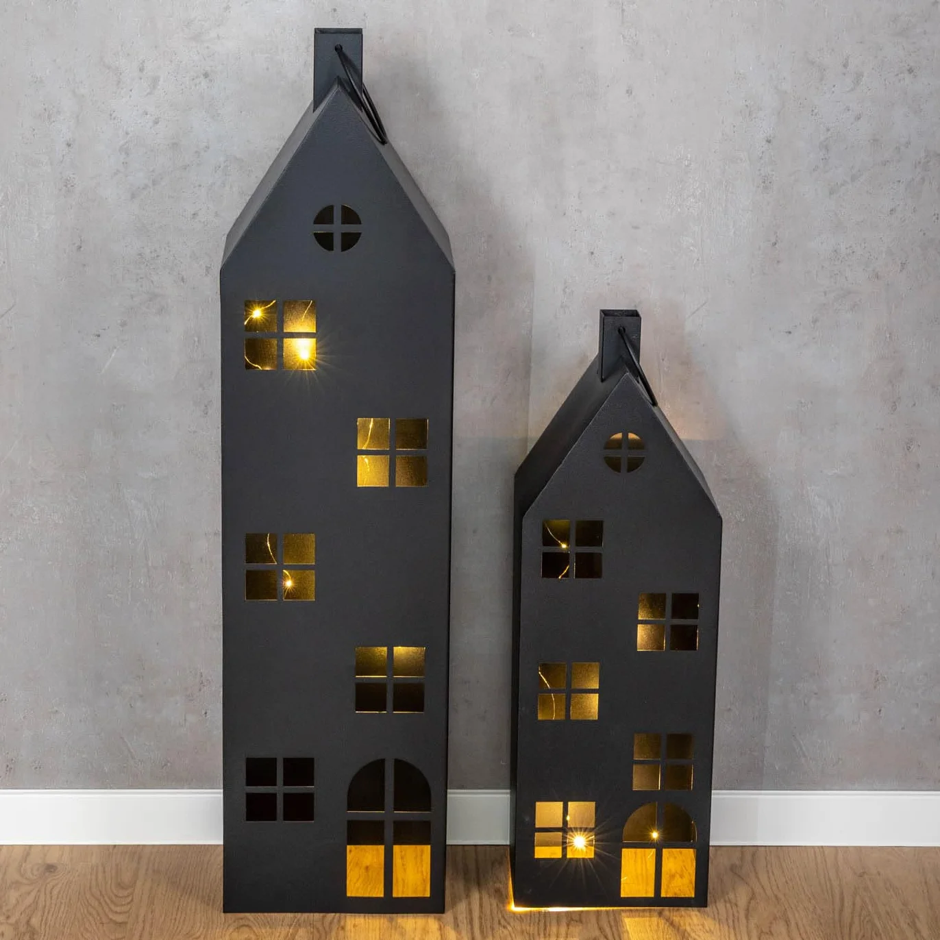 Zestaw latarni dekoracyjnej metal czarny 65-95 cm lampion industrialny świecznik