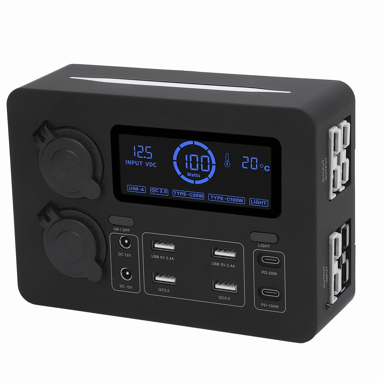 Mini Zasilacz 12V 100W Wyświetlacz LCD USB C Port QC3.0 4 Gniazdko Anderson Wielofunkcyjny Koncentrator Dystrybucji Zasilania do łodzi RV Samochód