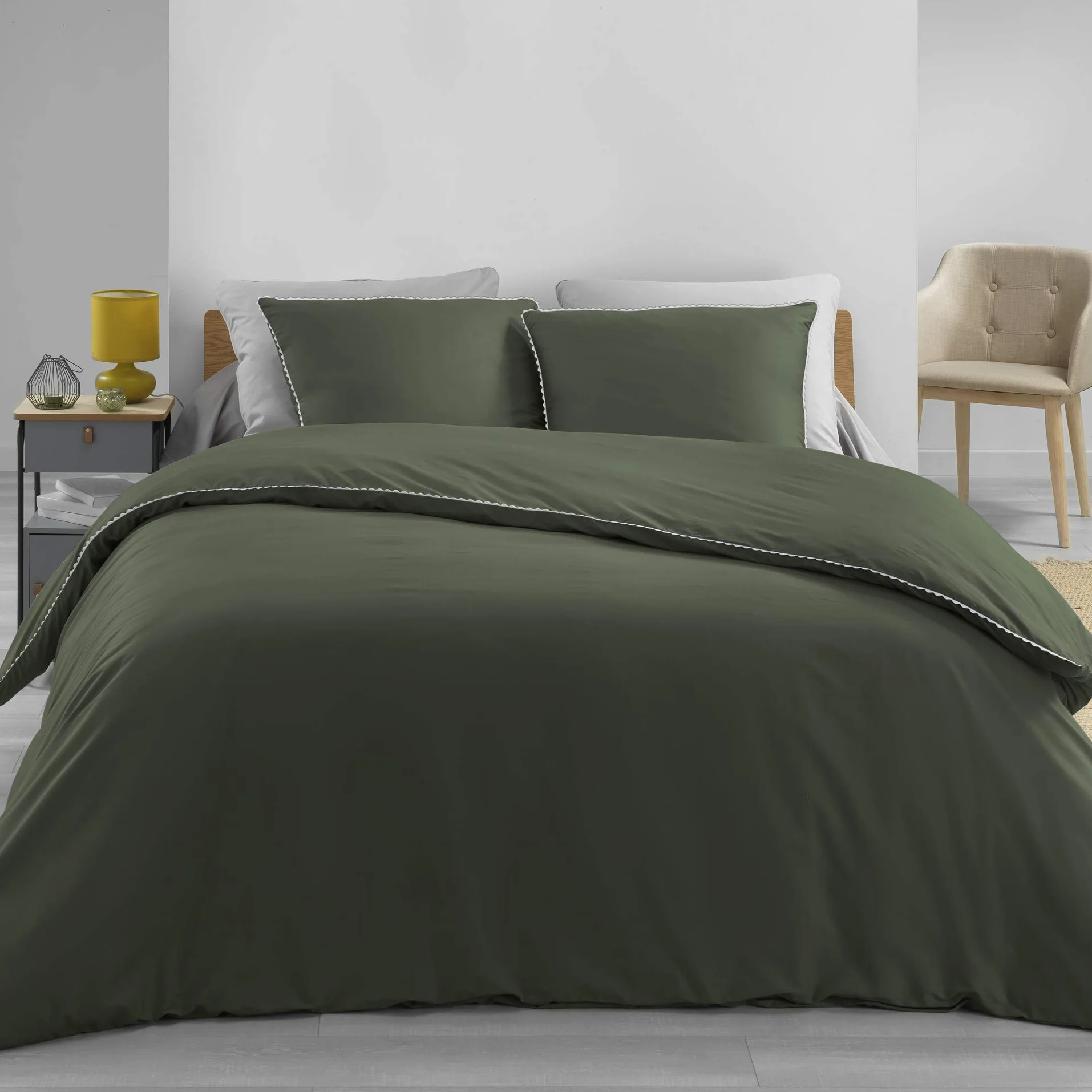 DOUCEUR D'INTERIEUR Lumea pościel, khaki/biały, 240 x 220 cm