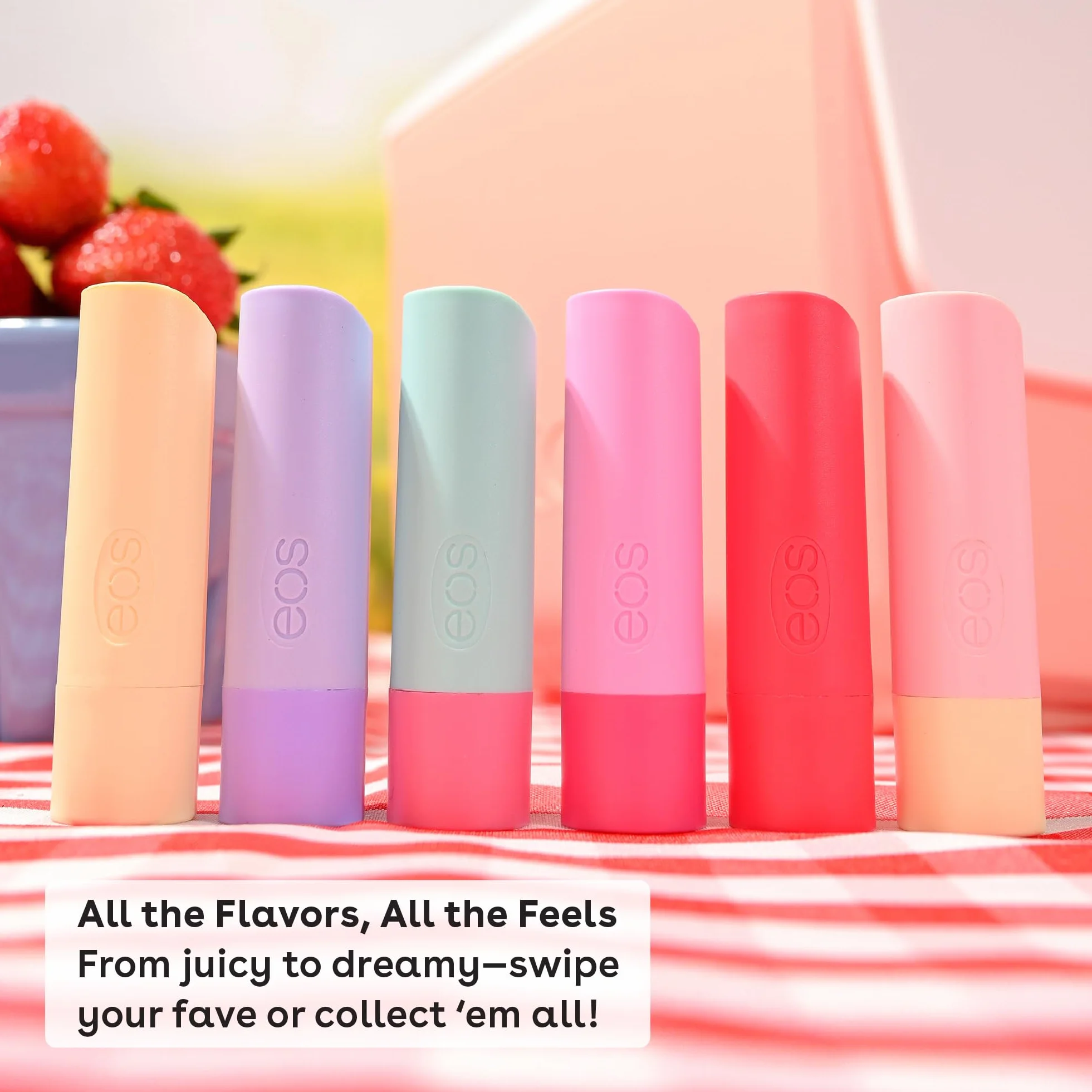 eos FlavorLab Super Soft Shea balsam do ust w patyczkach - Totally Tropical zestaw różnych smaków | Nawilżający balsam do ust | 24-godzinna nawilżająca opieka | Bez glutenu | 4 sztuki, smokowiec