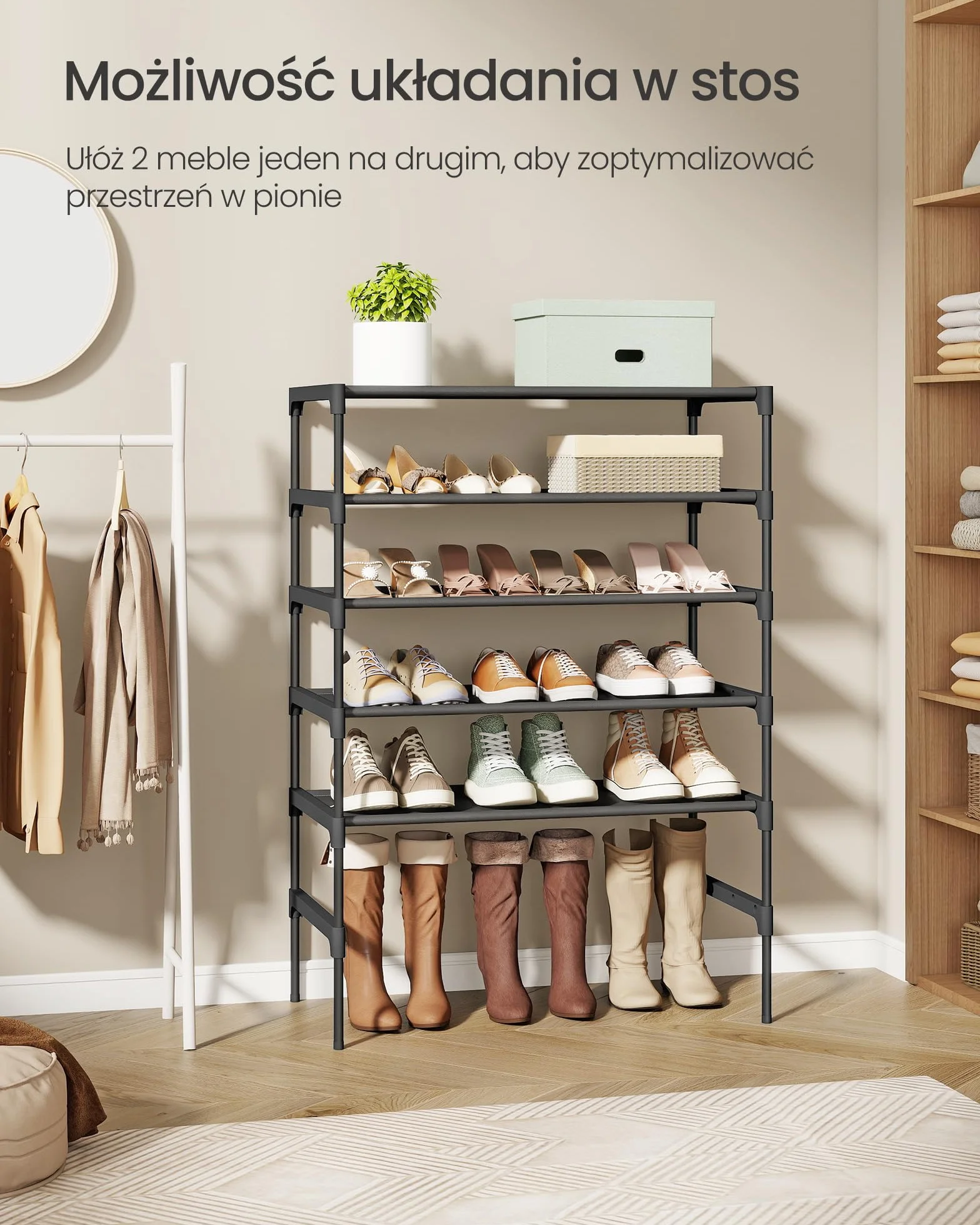 SONGMICS 3-poziomowy stojak na buty, metalowa rama 29,7x62,3x53,5 cm, atramentowy czarny LSH023BH01