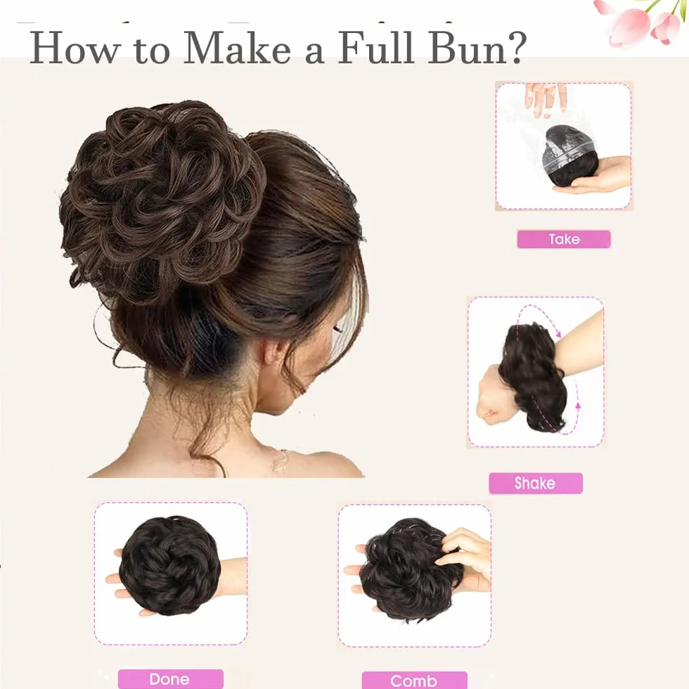 Kok gumka do włosów z włosami, kręcone, treska Messy Bun, z gumową taśmą, warkocz, przedłużenie włosów, koński ogon, dla kobiet i dziewcząt (18H613# (Ash Blond, mieszanie blondu, wybielanie)