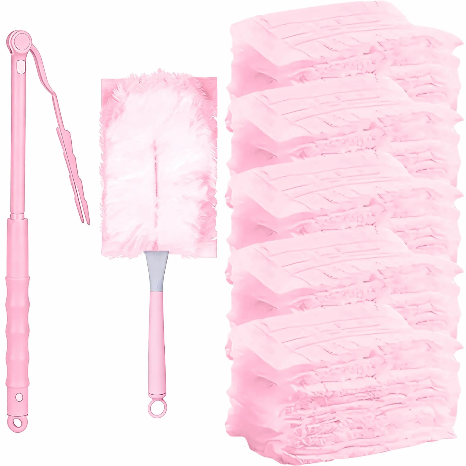 Wkłady do Kurzu 52 Sztuki Kompatybilny z Swiffer i Flash Duster Ściereczki Mikrofibry Różowy
