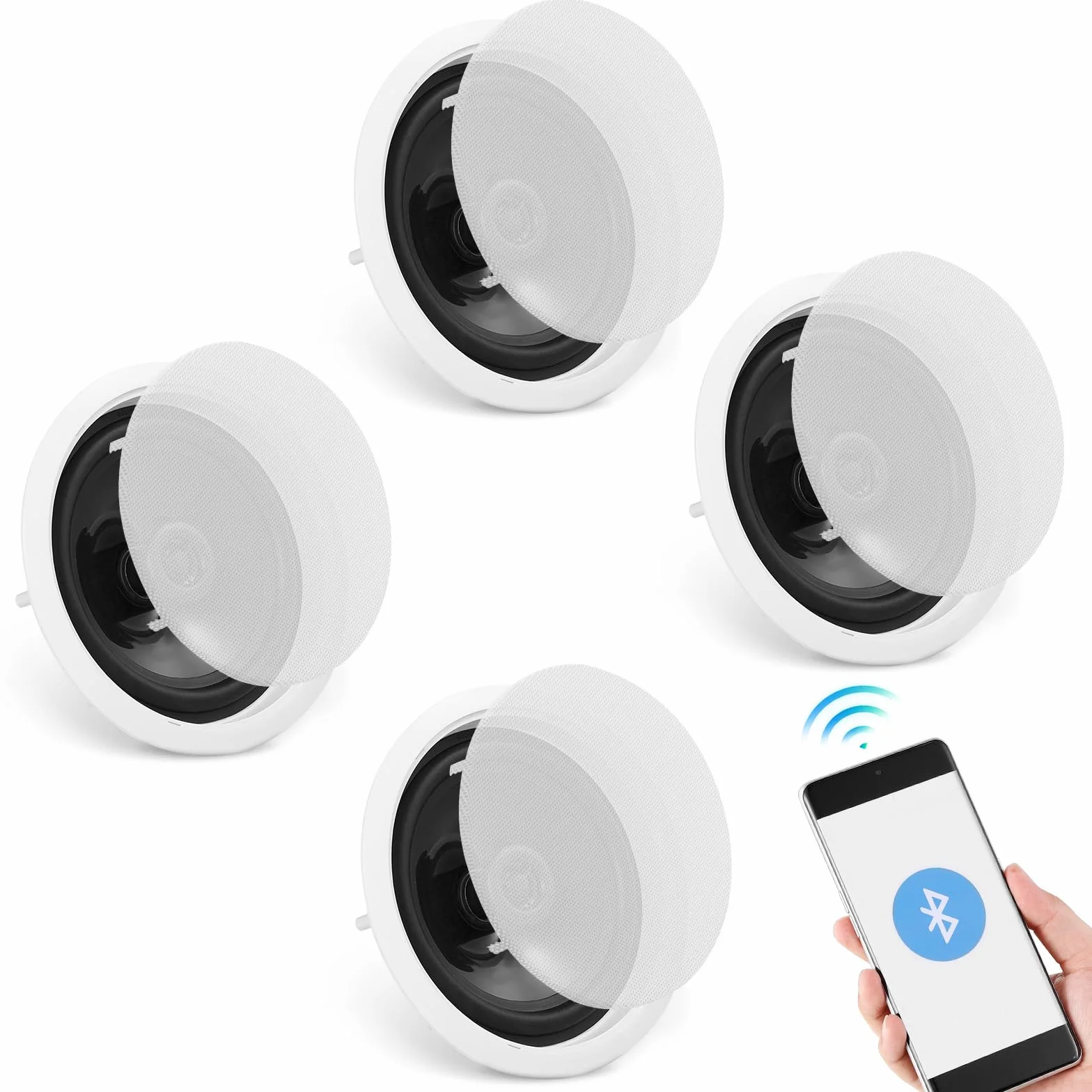 VEVOR Zestaw 4 głośników sufitowych Bluetooth ok. 17 cm, 150 W, system głośników ściennych o impedancji 8 Ω i czułości 89 dB, do kuchni w domu, salonie, sypialni lub zadaszonych werandach
