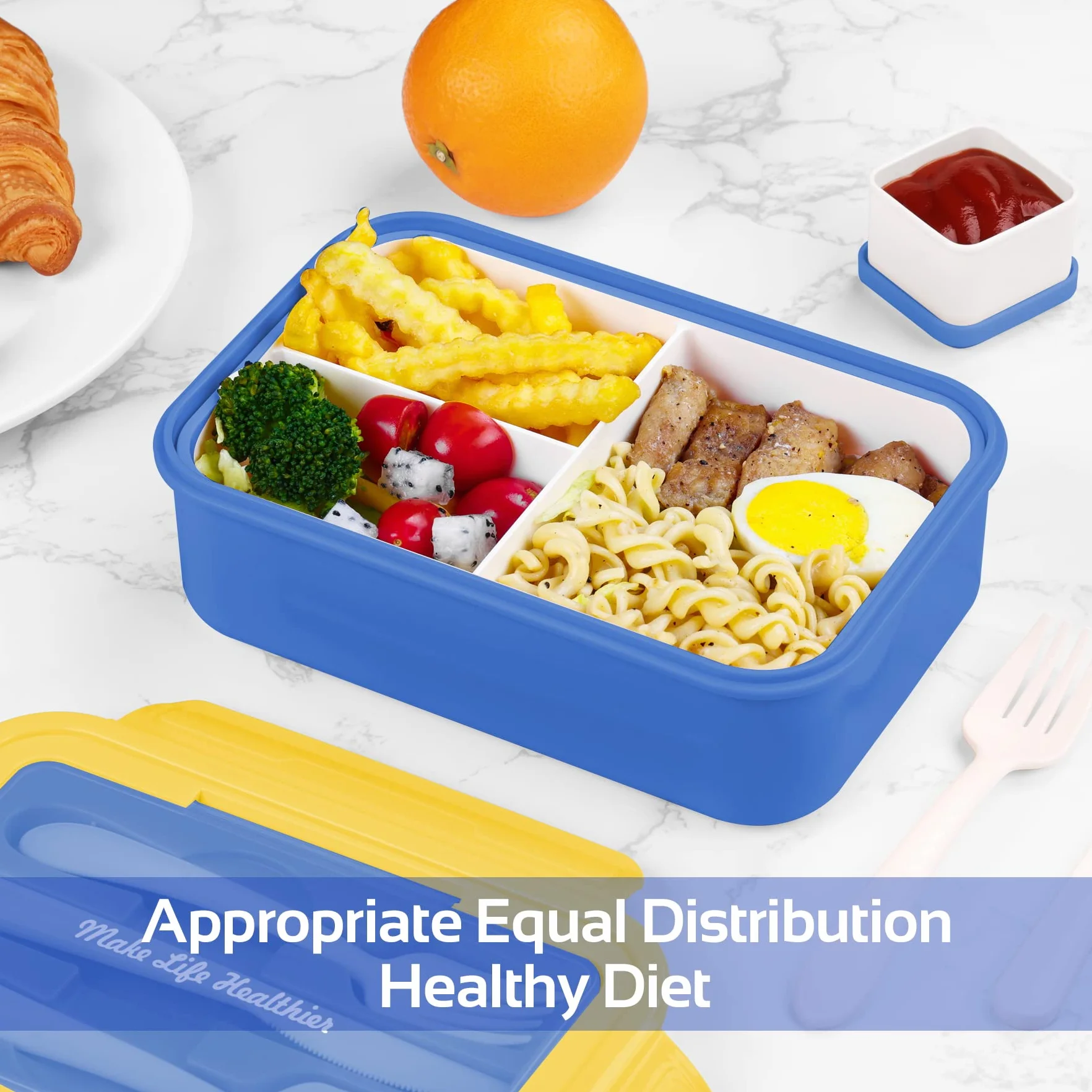 LUZOON Bento Box śniadaniówka 1400 ml 3 przegródki do mikrofalówki i zmywarki