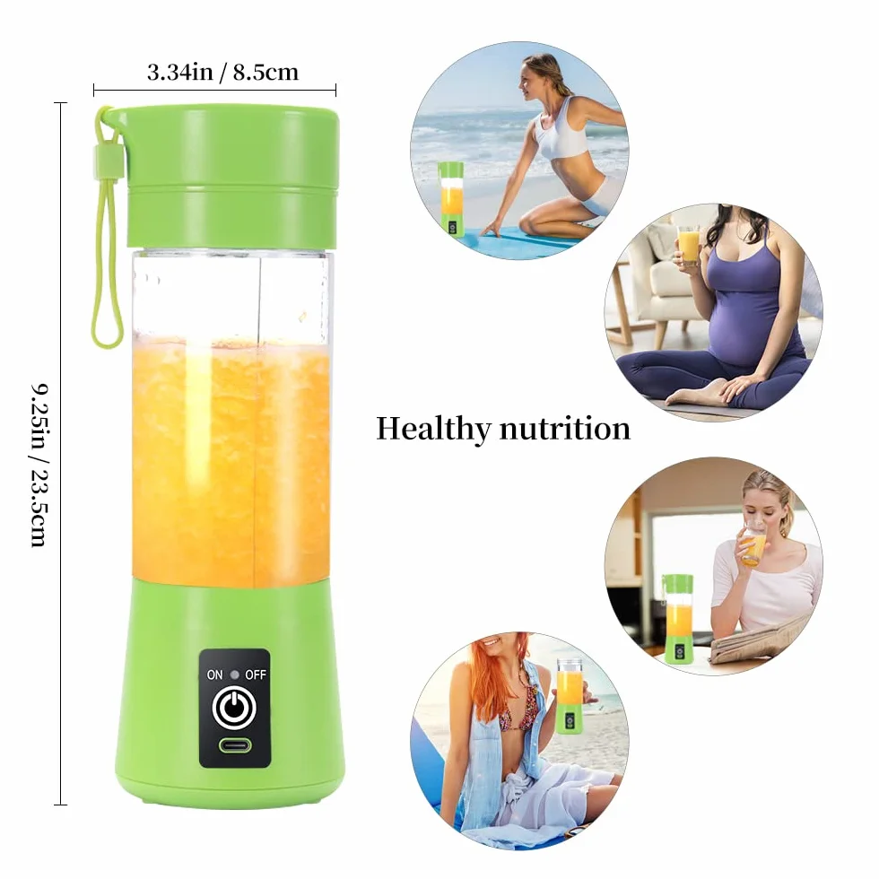 Przenośny blender 380 ml USB Power Blender 6 ostrzy do smoothie i koktajli zielony