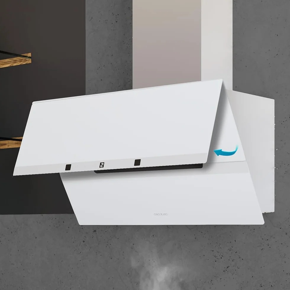 Cecotec Okap próżniowy 60 cm szkło hartowane. Bolero Flux DT 608010 szkło białe A++ 210 W, okap 60 cm, szkło białe, przepływ powietrza 800 m3/h, A++, elektroniczny, LED, węgiel Ø176, aluminium 5