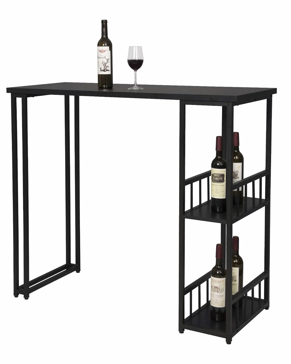 WOLTU BT25sz Stolik Barowy Bistro 120x50x105 cm Czarny Metalowy Stelaż MDF 2 Półki