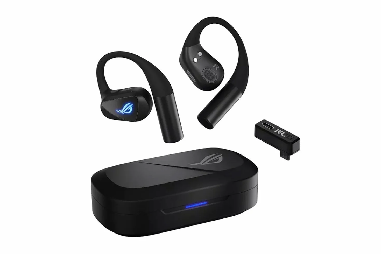 ASUS ROG Cetra Open Wireless - Słuchawki do gier (2,4 GHz i BT, ROG SpeedNova, przetworniki membranowe DLC 14,2 mm, Redukcja szumów AI, odtwarzanie 16 godzin, IPX5) - Czarny