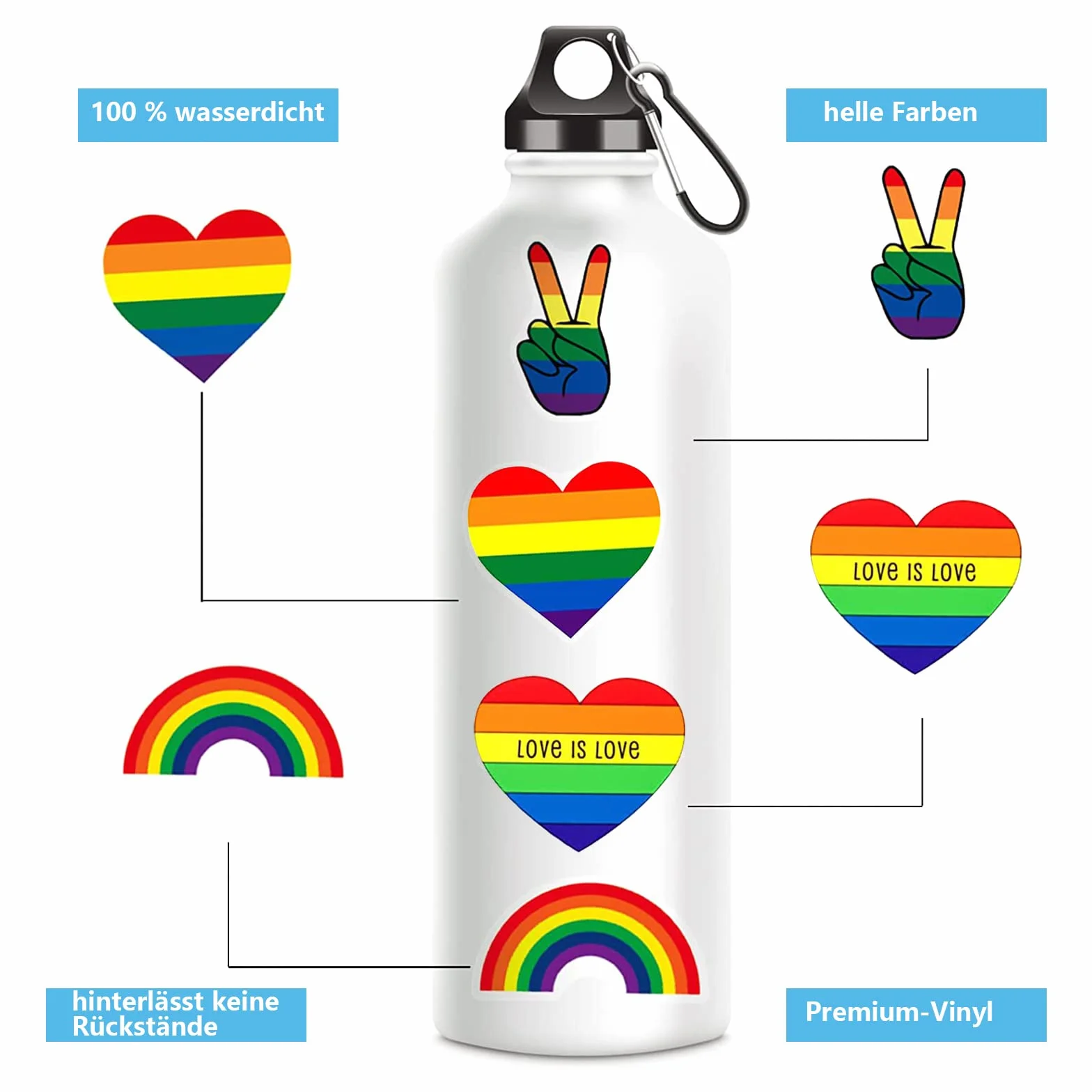 MOGADEE Pride naklejki LGBTQ, zestaw 53 sztuk, naklejki na rower, Pride, wodoodporne naklejki winylowe, na samochód, motocykl, rower, snowboard, bagaż, laptop
