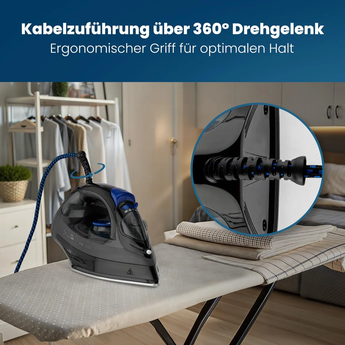 Clatronic DB 3703 263855 Żelazko Parowe, 1800 W, Czarno/Niebieski