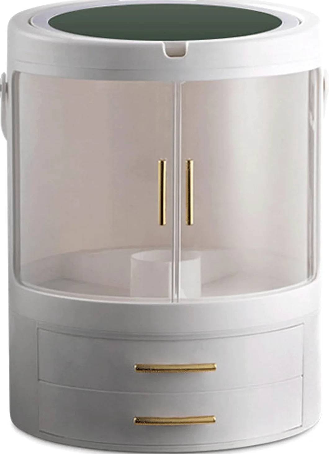 Obrotowy organizer na kosmetyki z obracającymi się o 360 stopni diodami LED Vanity Full Mirror Przenośny stojak na kosmetyki (Color : Ivory White)