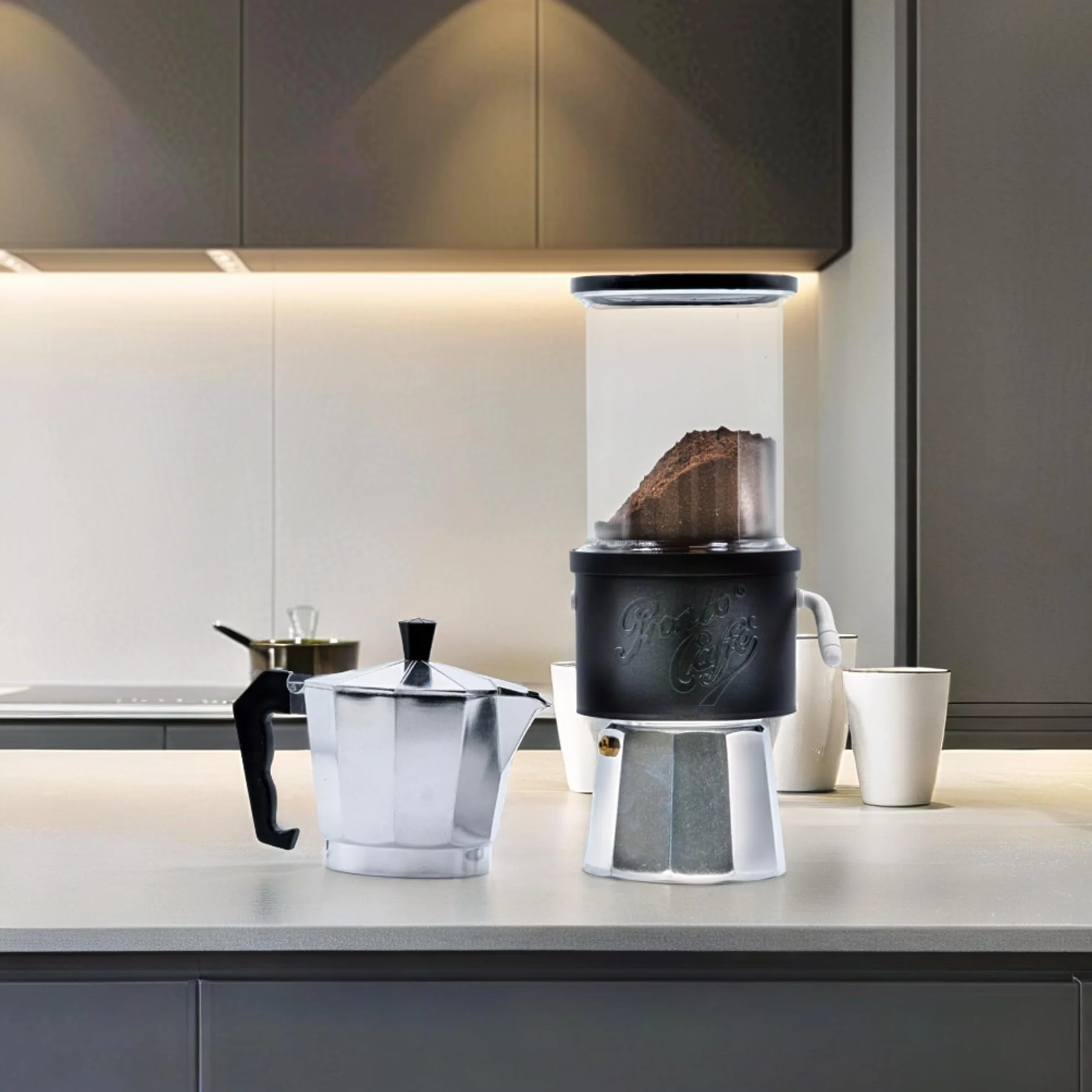 Lavatelli ProntoCoffee Black pojemnik na kawę w proszku z dozownikiem do ekspresów 12 filiżanek 10 cm