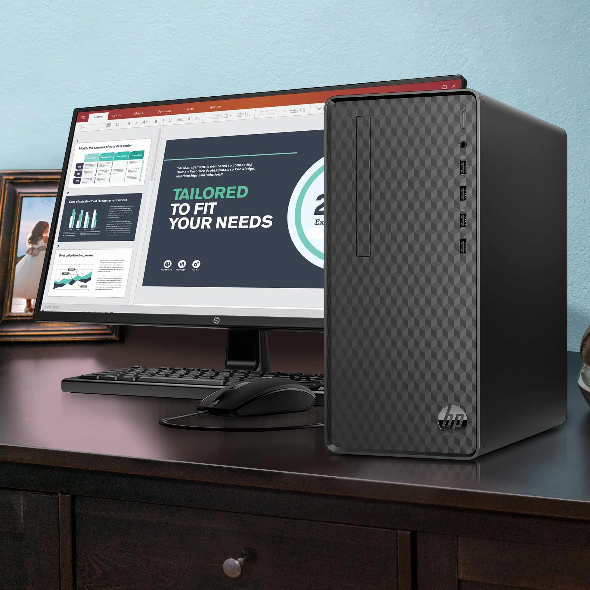 HP Komputer stacjonarny, Intel® Core™ i3-14100, 512 GB SSD, 8 GB DDR4 RAM, karta graficzna Intel UHD, Windows 11 Home, czarny