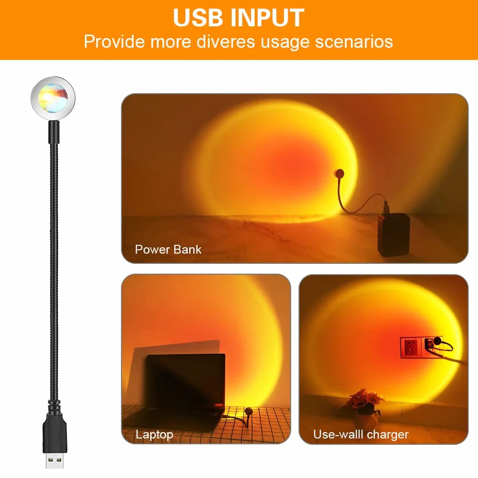 OSDUE Lampa o zachodzie słońca,tęczowy projektor, USB lampa nocna na podłogę z romantyczną atmosferą do fotografii, baru, sklepu, na ślub, urodziny i imprezę