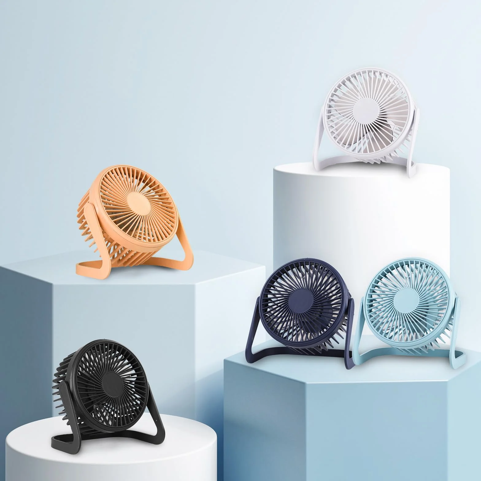WD&CD Wentylator biurkowy USB, cichy mini wentylator, przenośny, stołowy, do biura, domu, akademika, na podróż, obrót o 360°, energooszczędny, kompaktowy wentylator chłodzący, 13 cm, biały