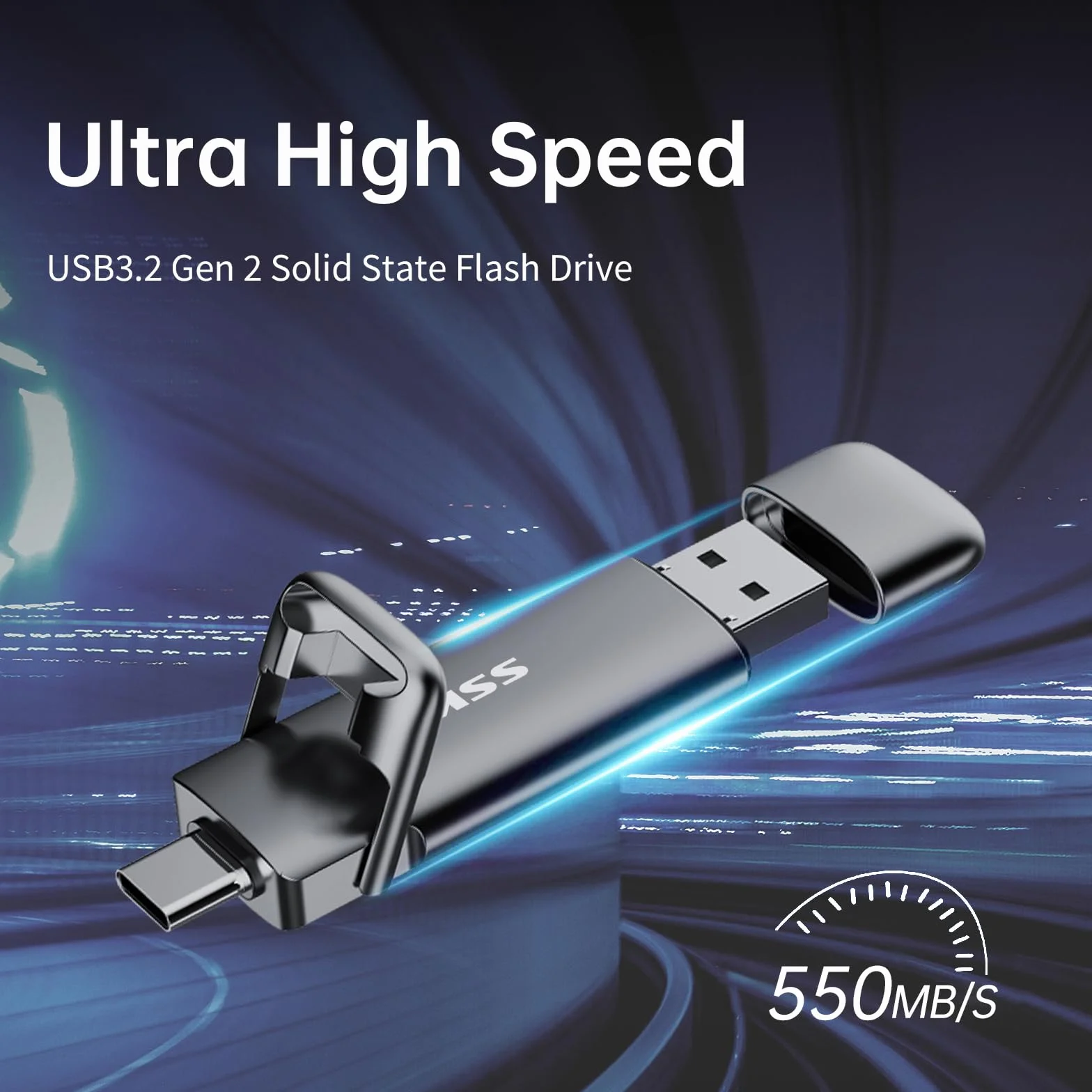 SSK 256GB Dual USB C Flash Drive, 2-w-1 Type C+ USB A 3.2 Gen2 Solid State Thumb Drive, prędkość do 550MB/s Pamięć do iPhone 15, Thunderbolt 3, Android Phone, Tablet, Laptop