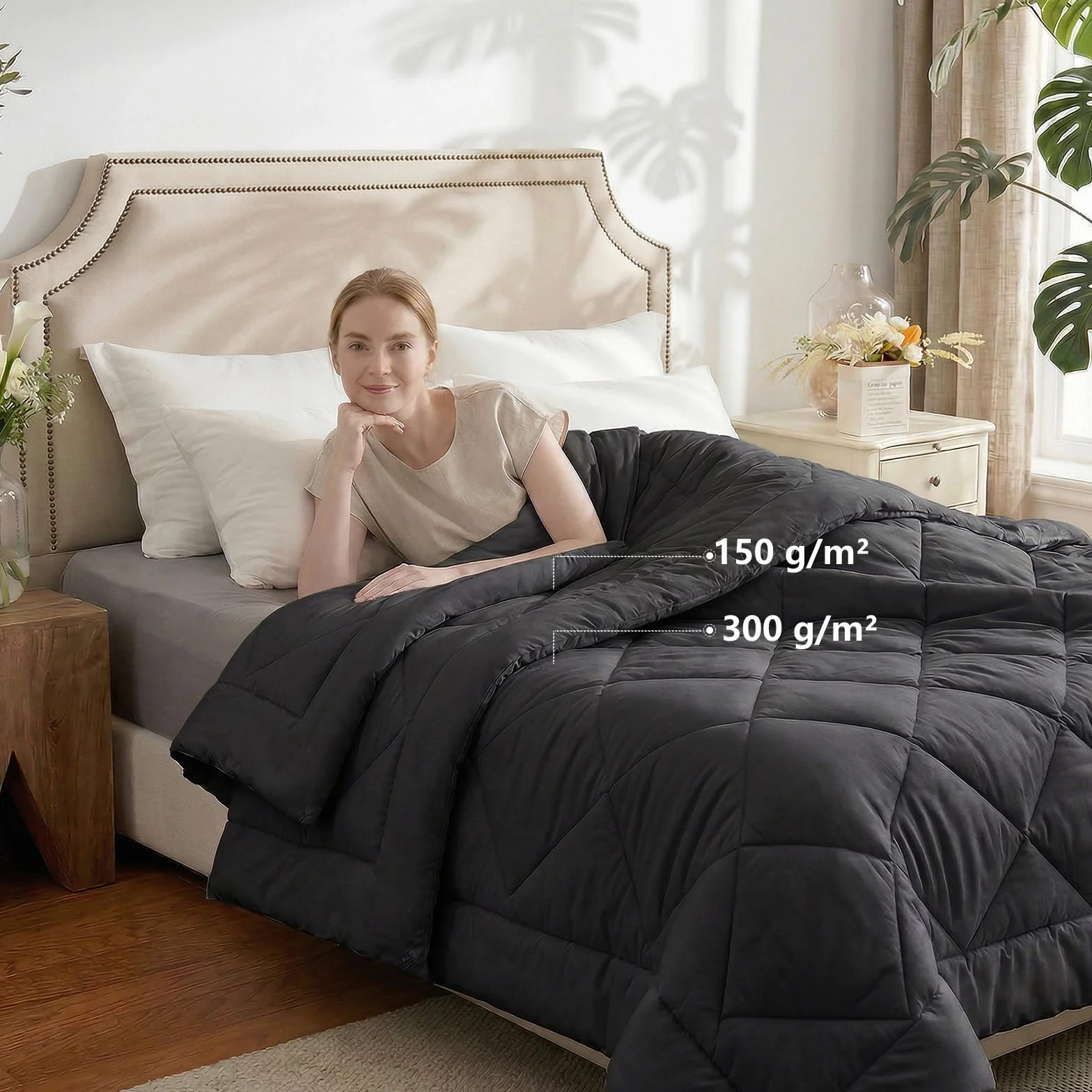 WAVVE Kołdra całoroczna 135x200 300 gsm + letnia 150 g/m² + zimowa 450 g/m², 2-częściowa szara