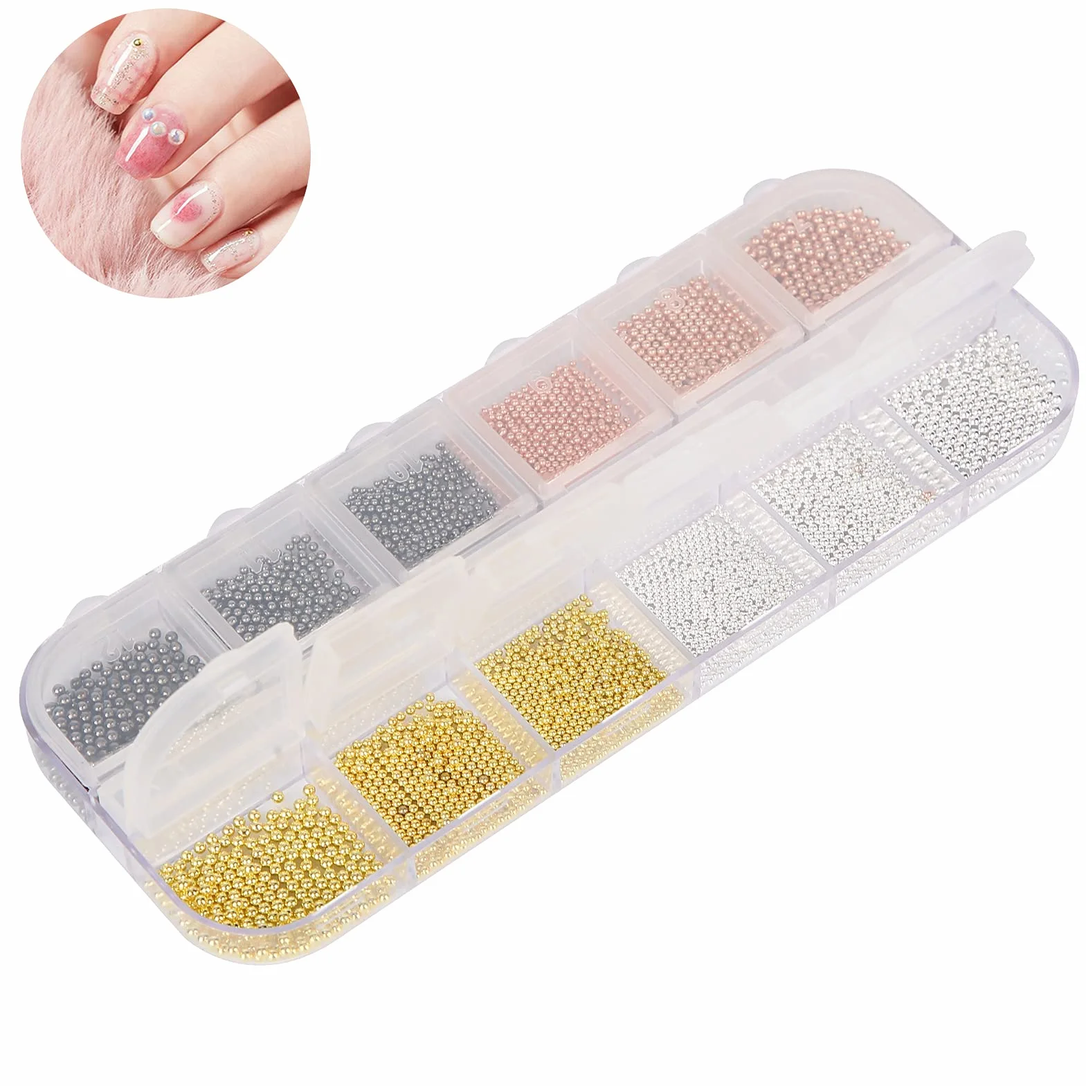 Nail Art Dekoracje Kulkowe DIY - Mini Metalowe Kulki Stalowe Koraliki 3D Nail Art Dekoracje Kulkowe Metalowe Koraliki Metalowe Różne Rozmiary Manicure Koraliki Dekoracyjne Materiały(07)
