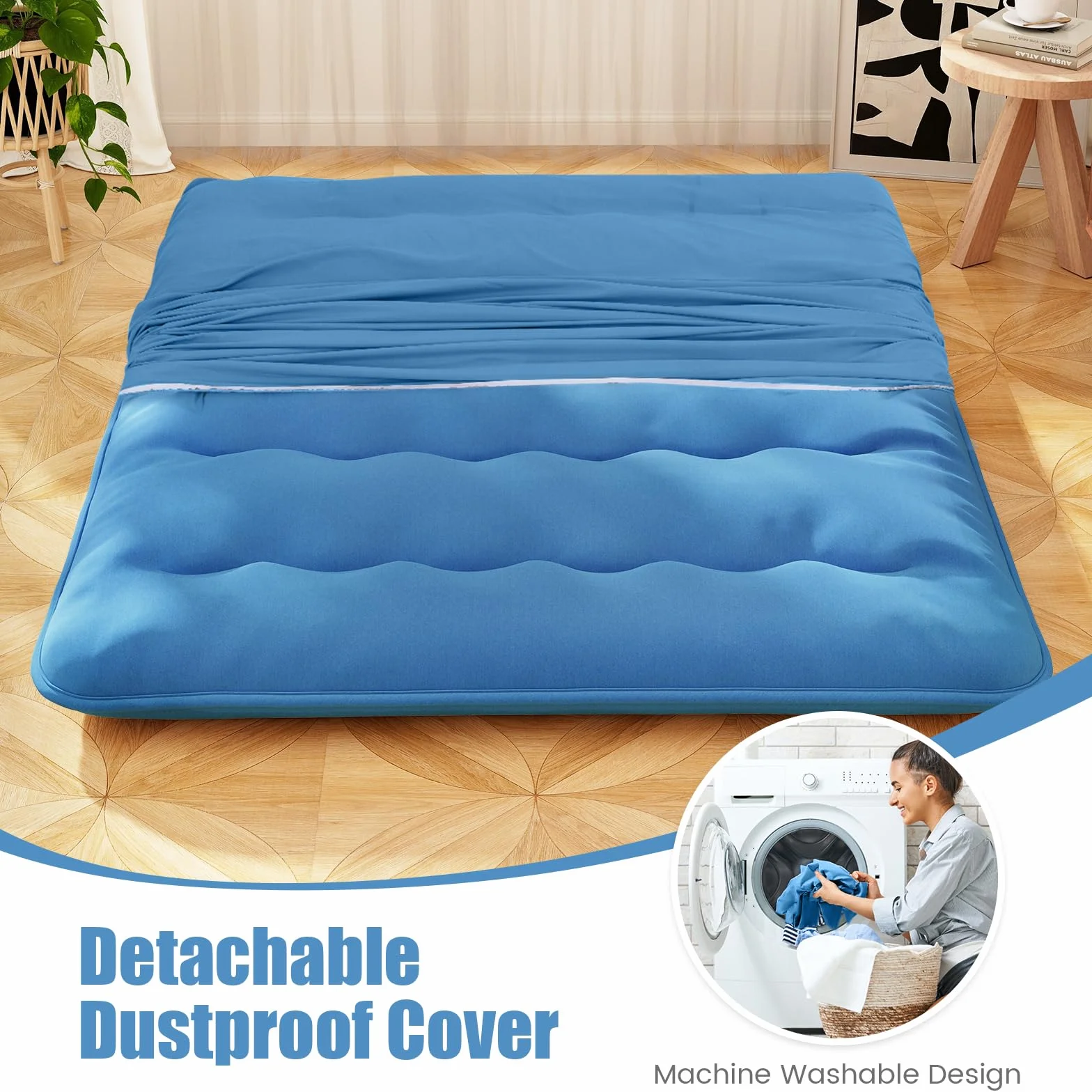 LIFEZEAL Futon materac japoński składany przenośny Tatami 140 x niebieski