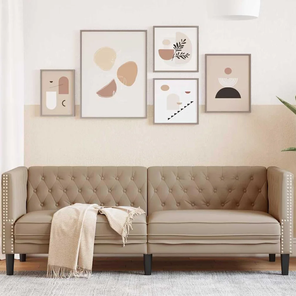 vidaXL Sofa Chesterfield, 3-os., cappuccino, sztuczna skóra, 3-osobowa sofa, kanapa, wypoczynek, kanapa 3-osobowa, wersalka, sofa trzyosobowa