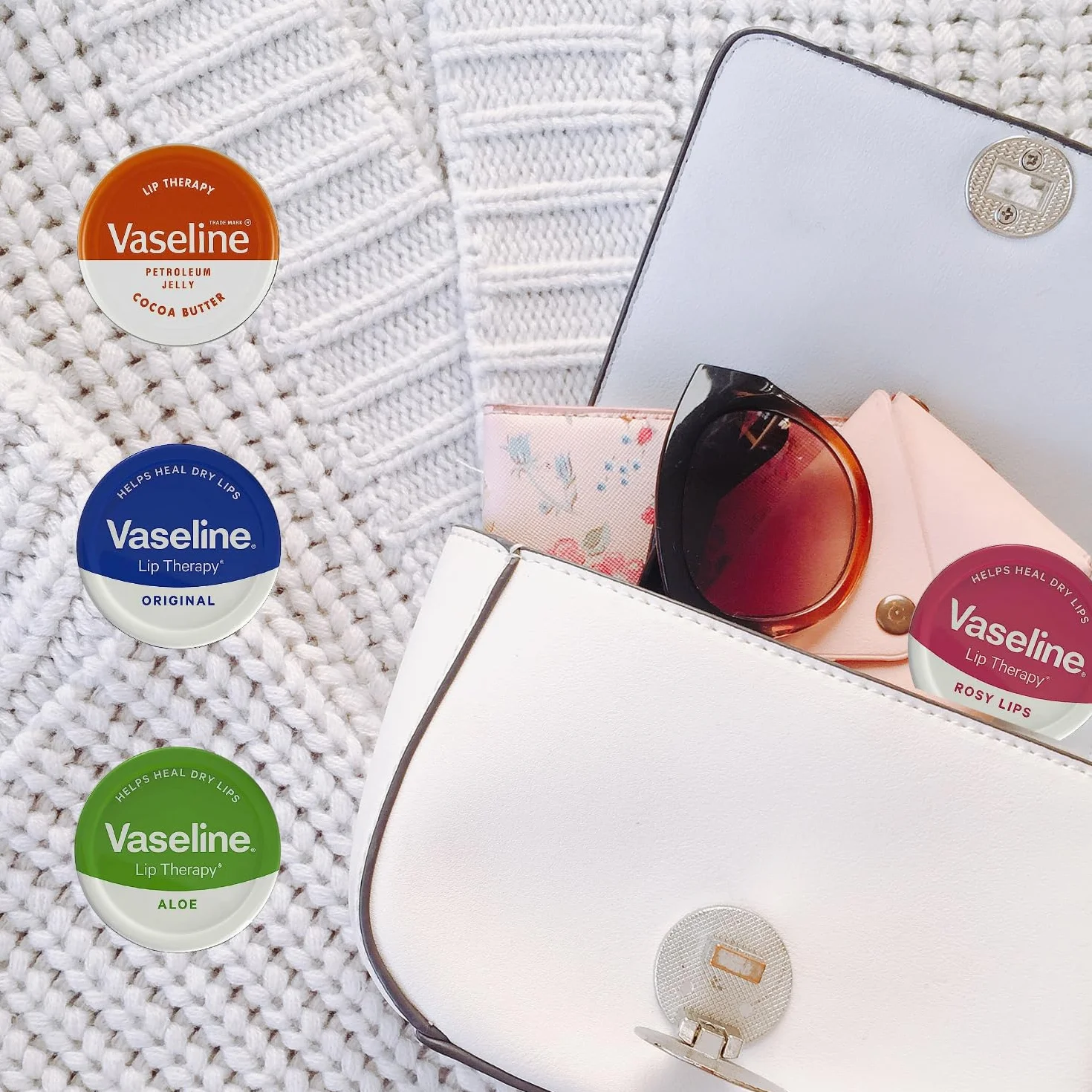 Vaseline Balsam do ust – Petroleum Jelly – Lip Therapy – oryginalny, masło kokosowe, aloes i róż, puszka 20 g, uspokaja suche usta, 4 sztuki
