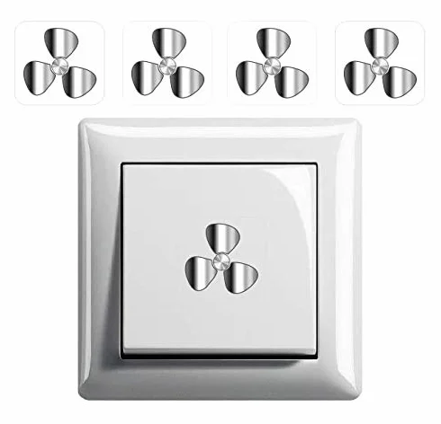 Naklejki z symbolem wentylatora na przełącznik (R75/6) T 1,5 x 1,5 cm 4 sztuki