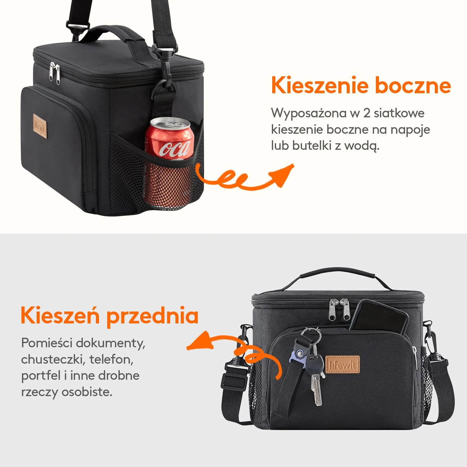 Lifewit Torba na Lunch Termiczna 9L z Regulowanym Paskiem na Ramię Czarny