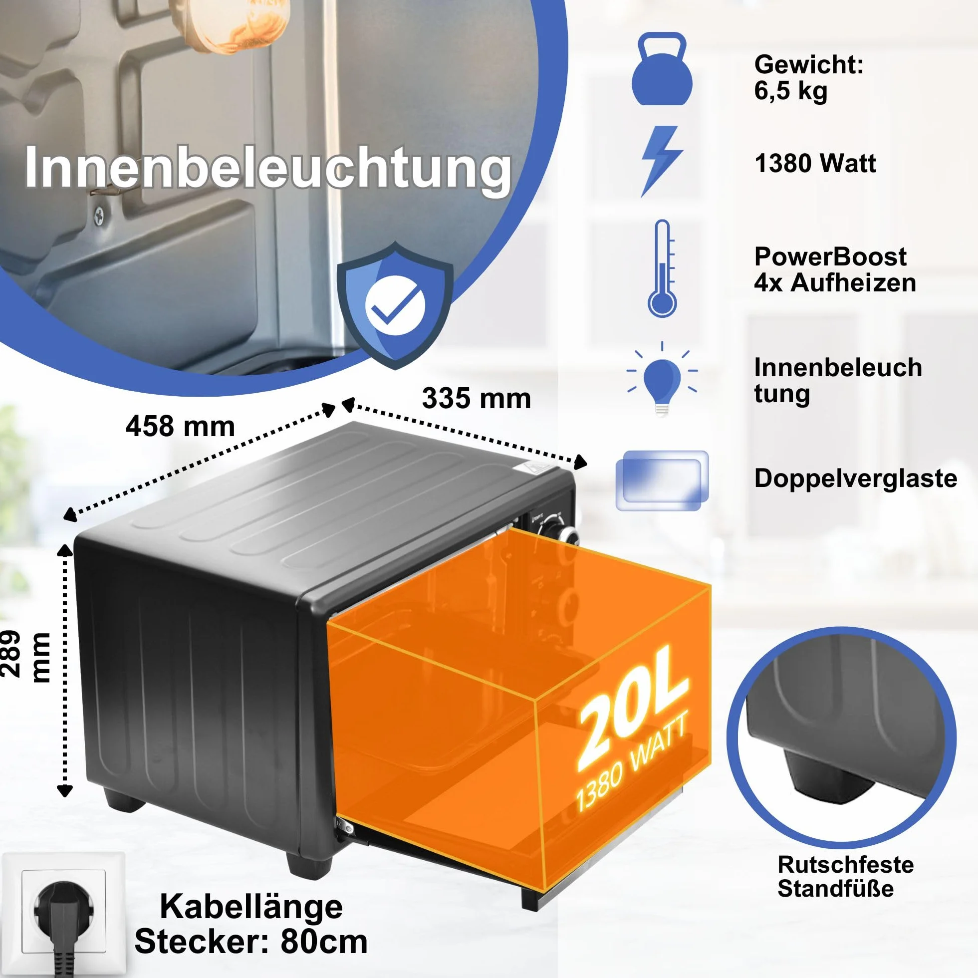 OptimumX mini piekarnik 20 l z termoobiegiem 1380 W czarny