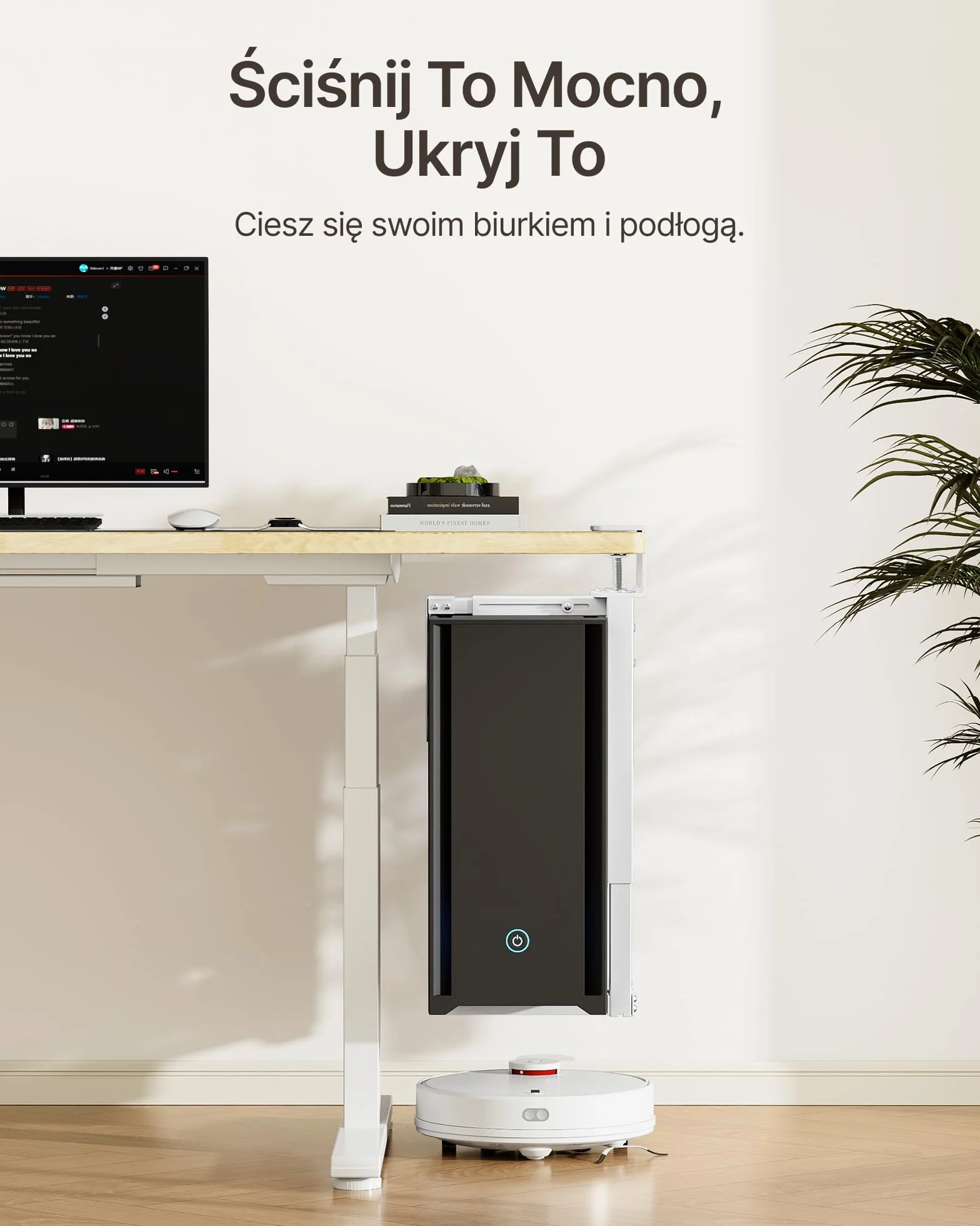 monTEK Heavy-Duty uchwyt do komputera pod biurko, montaż bez wiercenia, regulowany uchwyt na komputer z podkładkami ochronnymi, udźwig do 30 kg, wysokość 16,1-25,6", idealny do biura, domu, klasy