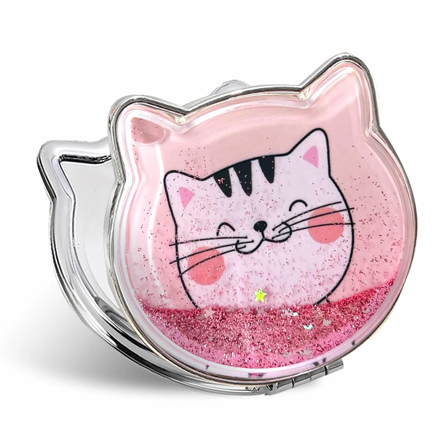 Miroir Maquillage Poche - Mini Pliable Grossissant, 7 x 7,5 cm, Łatwy Transport. Meilleurs Cadeaux Do Garçons Et Filles (Różowy)