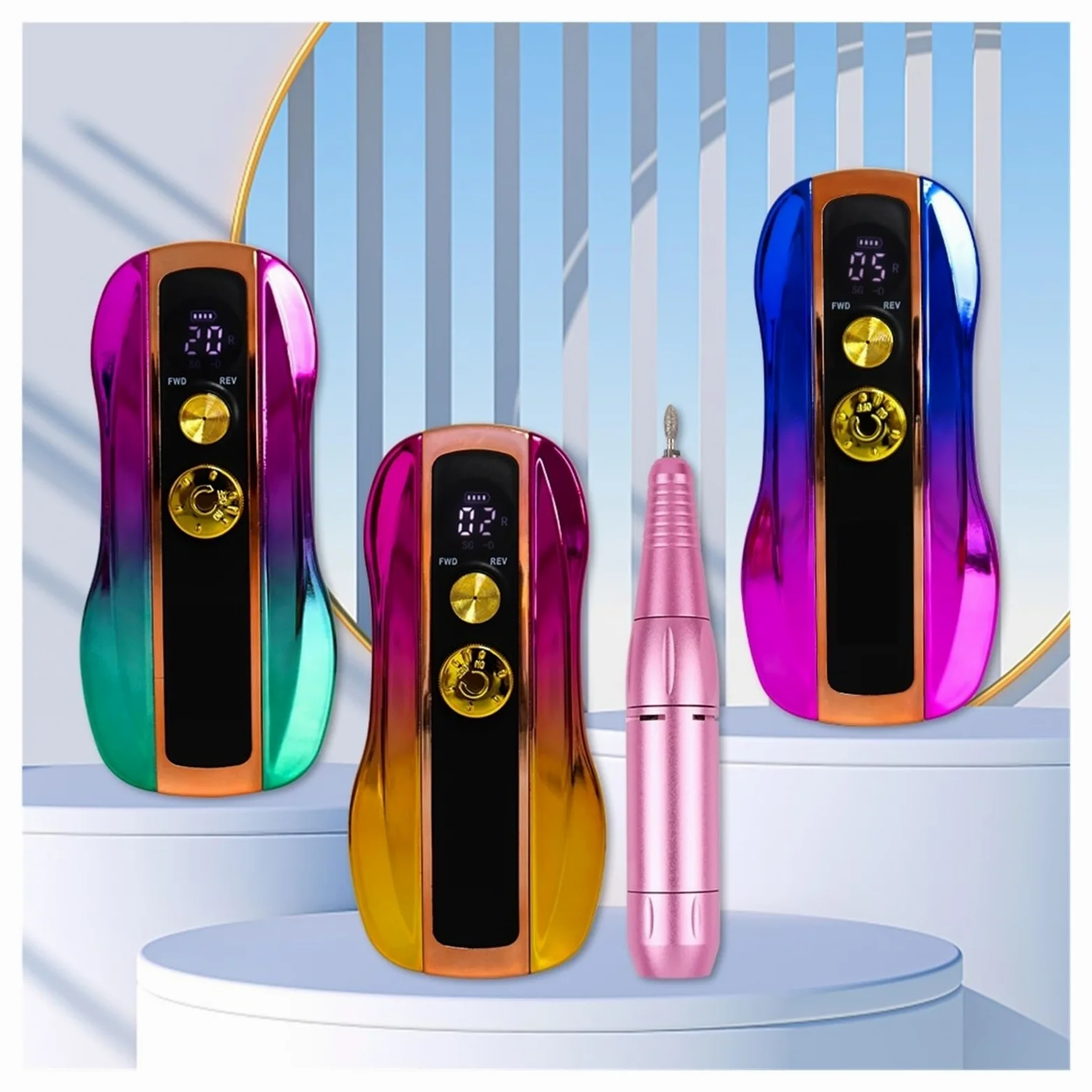 Wiertarka do paznokci, 35000RPM wiertarka do paznokci z wyświetlaczem LCD HD, akumulatorowy mistrz Manicure, przenośna frezarka do użytku domowego(Green)