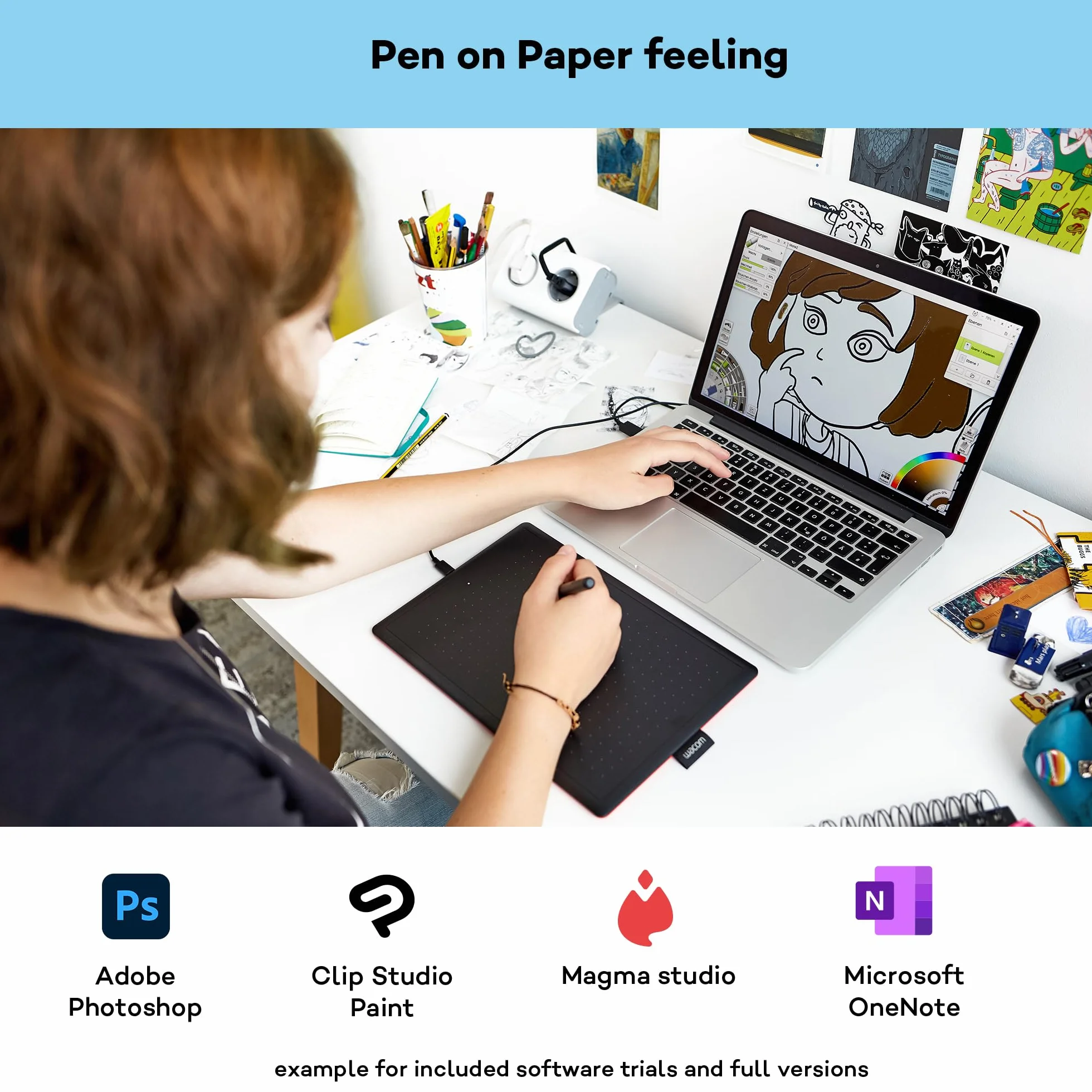 Wacom One by Wacom tablet z rysikiem wrażliwym na nacisk, Odpowiedni dla Windows, Mac i Chromebook, Medium, Czarny/Czerwony