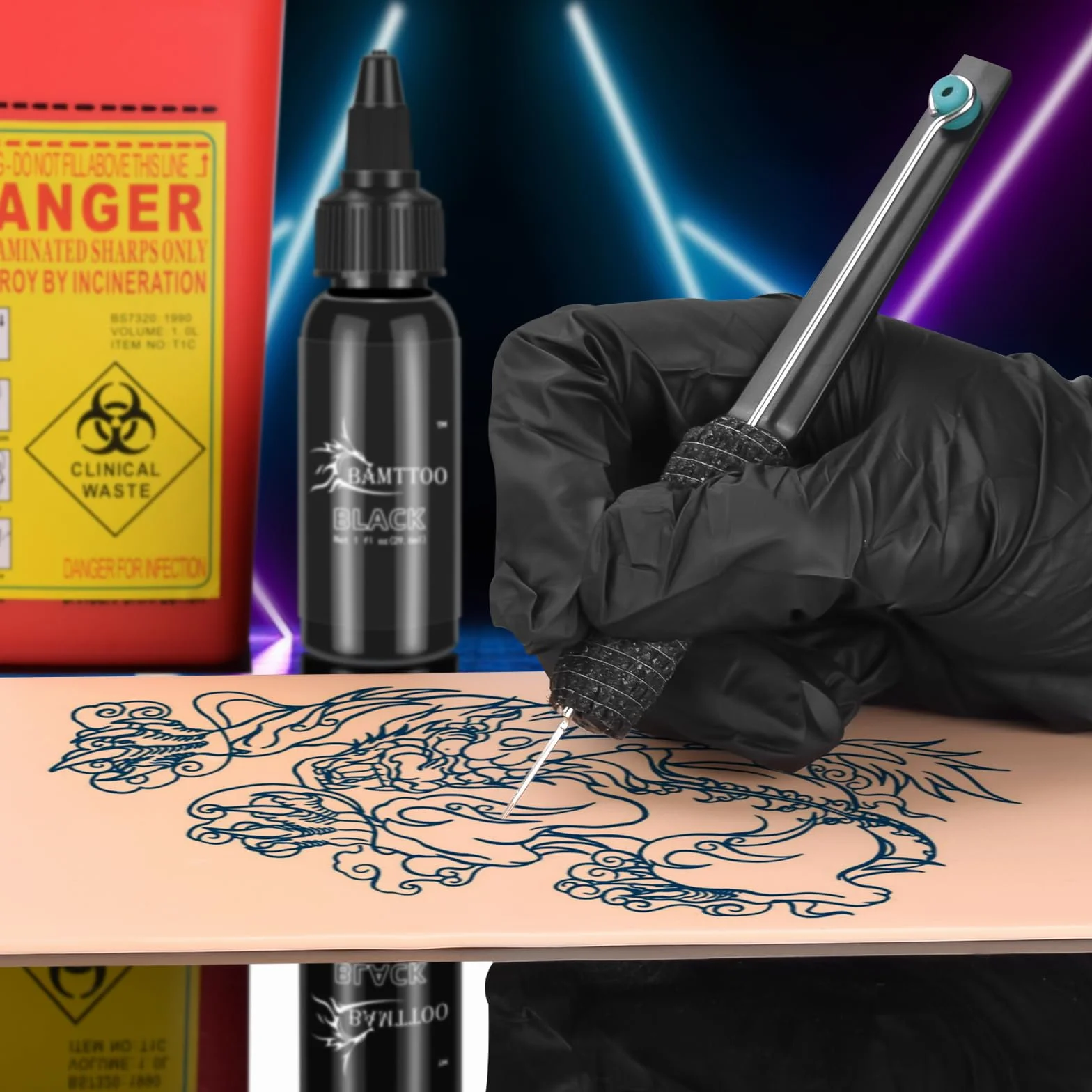 Hank Poke Tattoo Kit Beginner Hand Home Tattoo Supply Kits Ink Needles Practice Skin Complete Set Stick DIY Tattoo Poke Pen Set Tattoo Supply