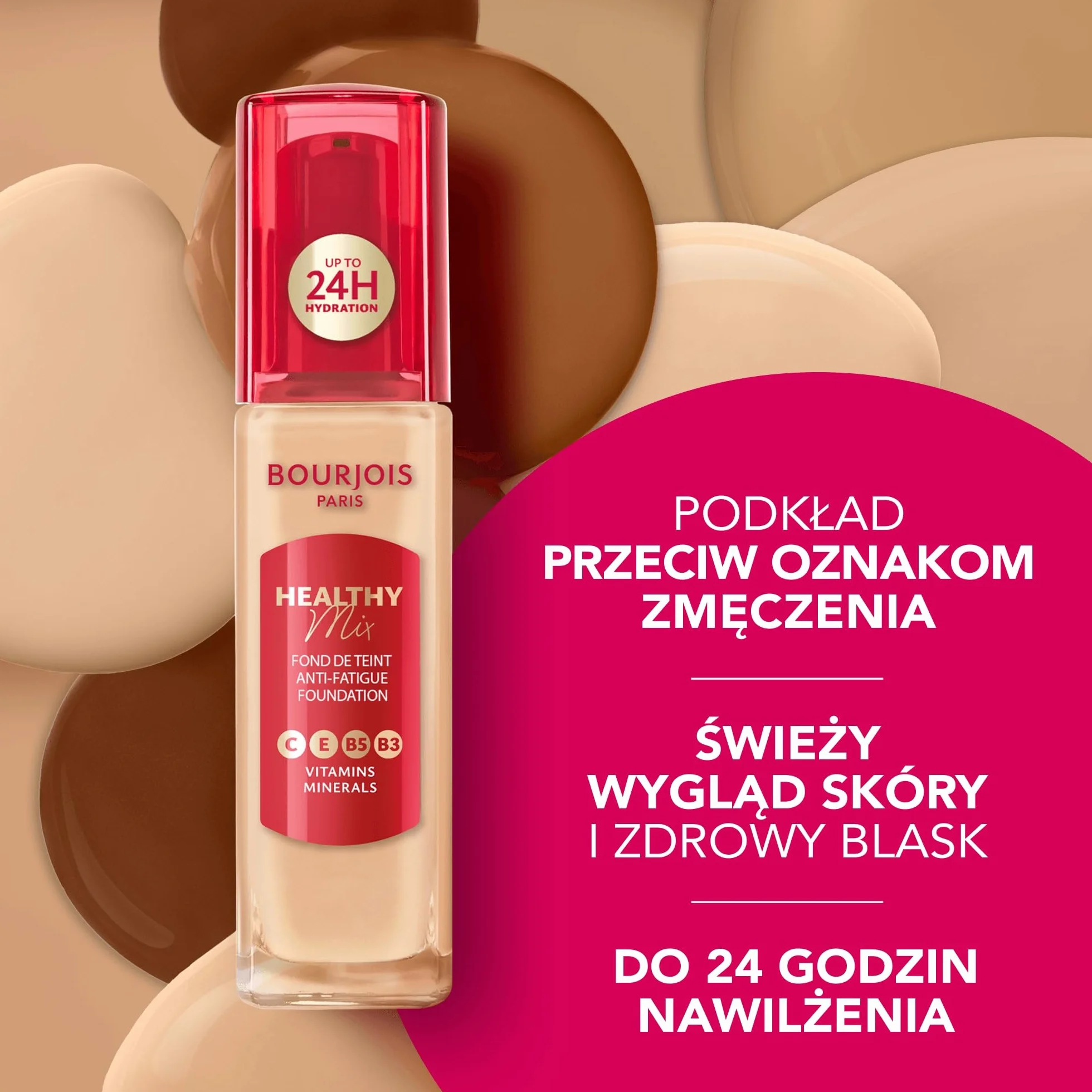 Bourjois Healthy Mix Podkład Niwelujący Oznaki Zmęczenia Z Kompleksem Witamin I Minerałów 52.2W Golden Beige, 30 Ml