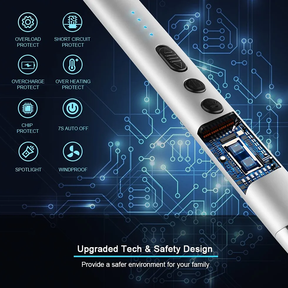 SUPRUS Candle Lighter Arc wiatroszczelna bezpłomieniowa zapalniczka USB LED srebrna