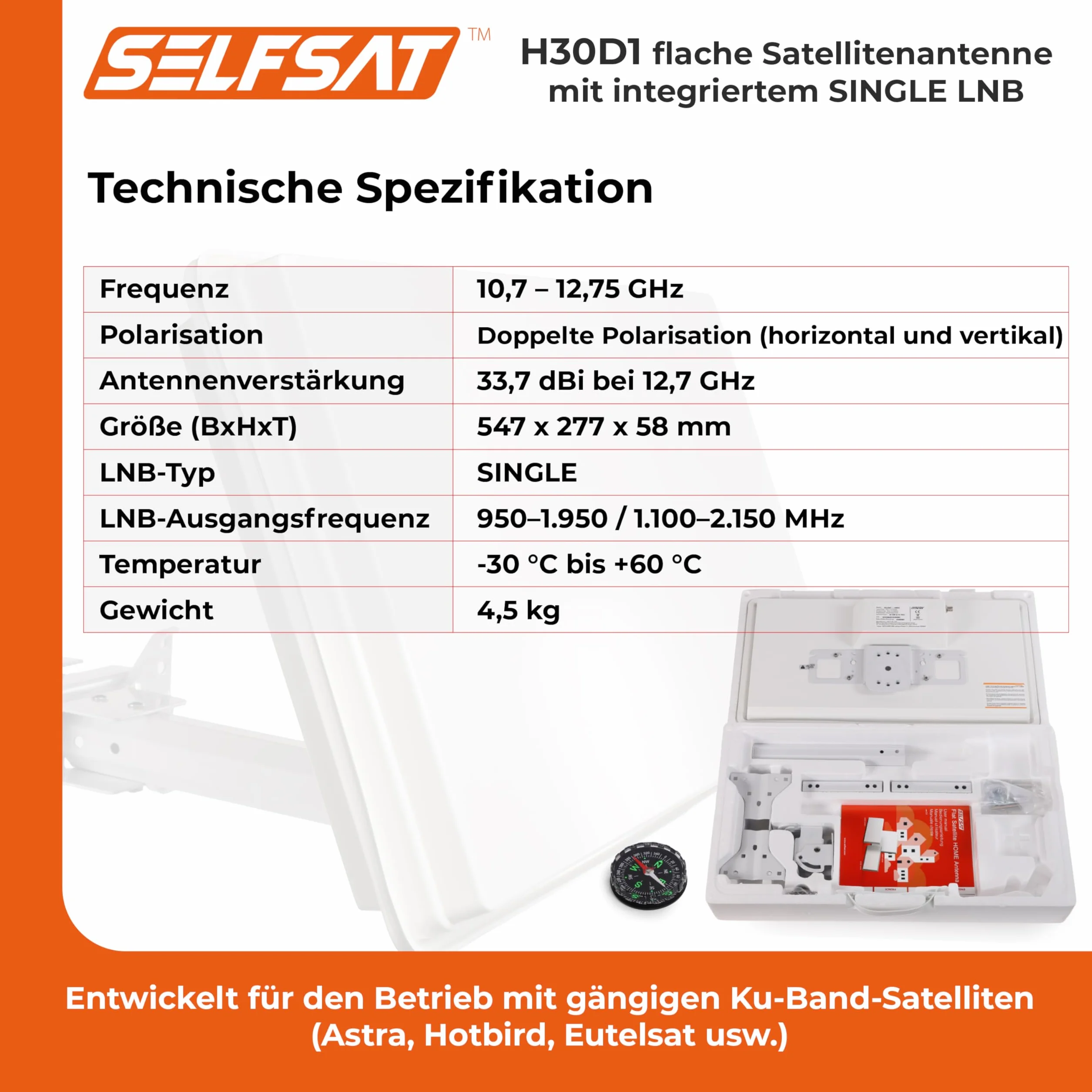 Selfsat 67413-GB Antena, Szary, 54,7 x 27,7 x 5,8 cm; 1,1 kg