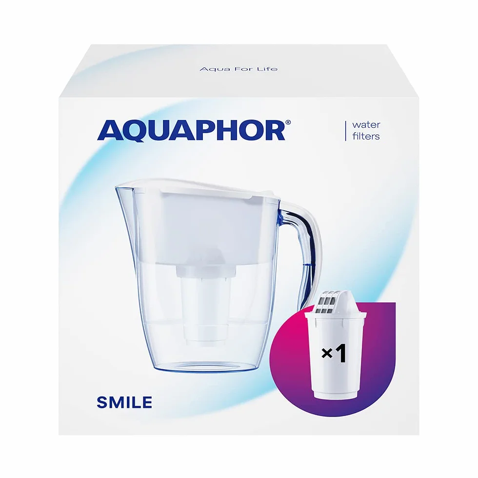 AQUAPHOR Dzbanek z filtrem do wody 2,9 l z filtrem A5, redukuje chlor i mikroplastiki, biały