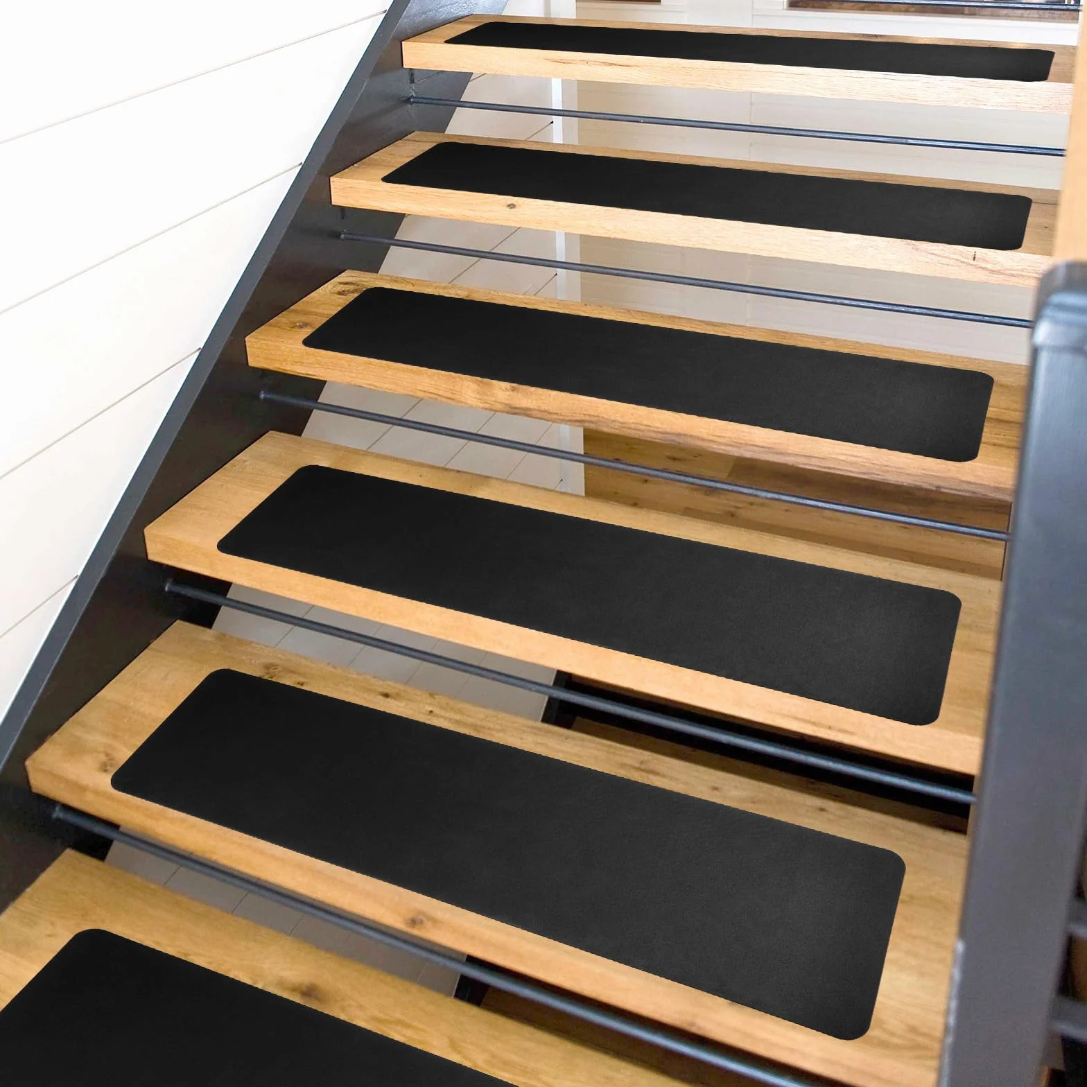 Antypoślizgowe Nakładki na Schody z Tkaniny Tech z Gumą Syntetyczną [Zestaw 15], Dywaniki na Schody Wewnętrzne 76×20 cm, z Taśmą Dwustronną, Czarne