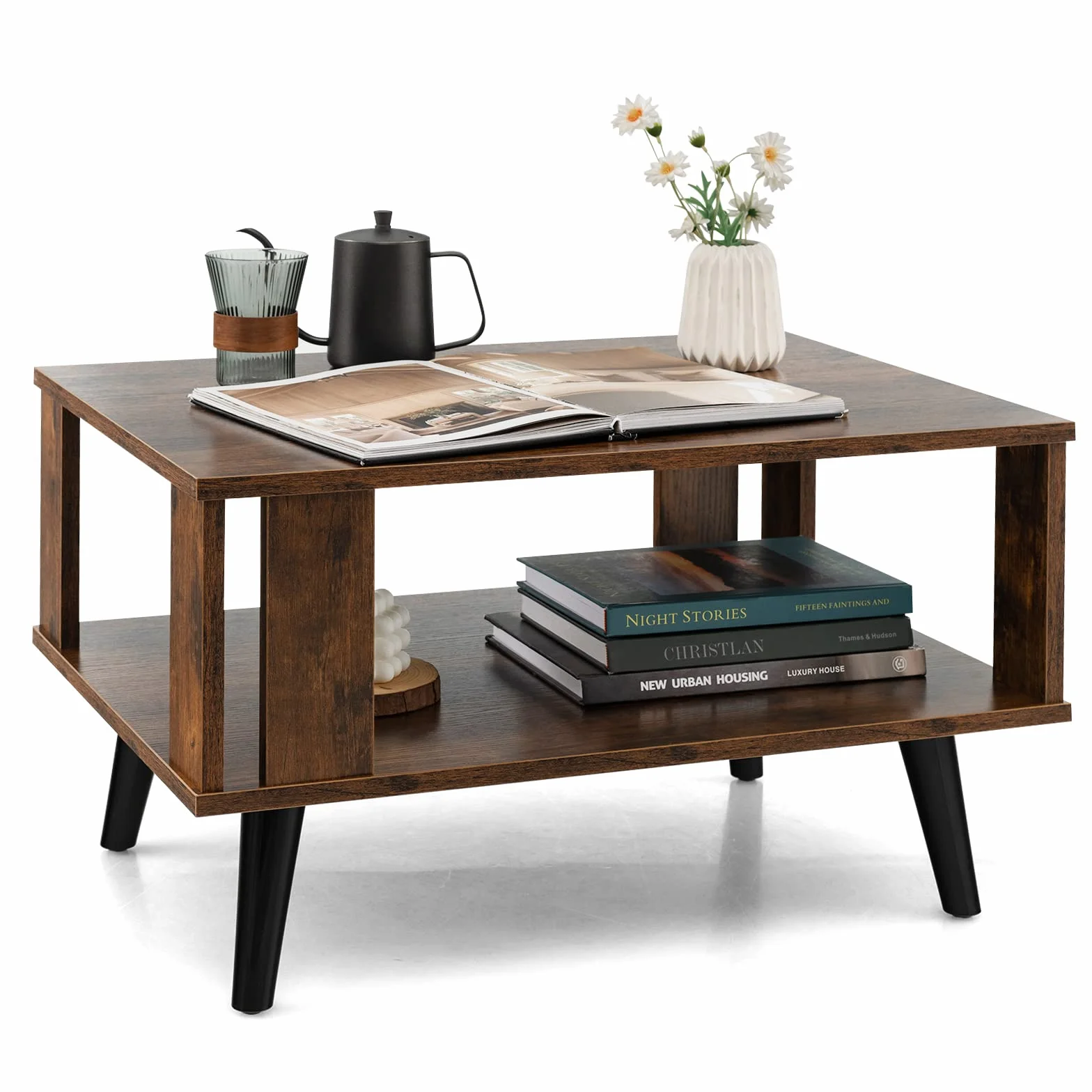 COSTWAY Stolik kawowy 2 poziomy industrialny prostokątny 70 x 50 x 41 cm