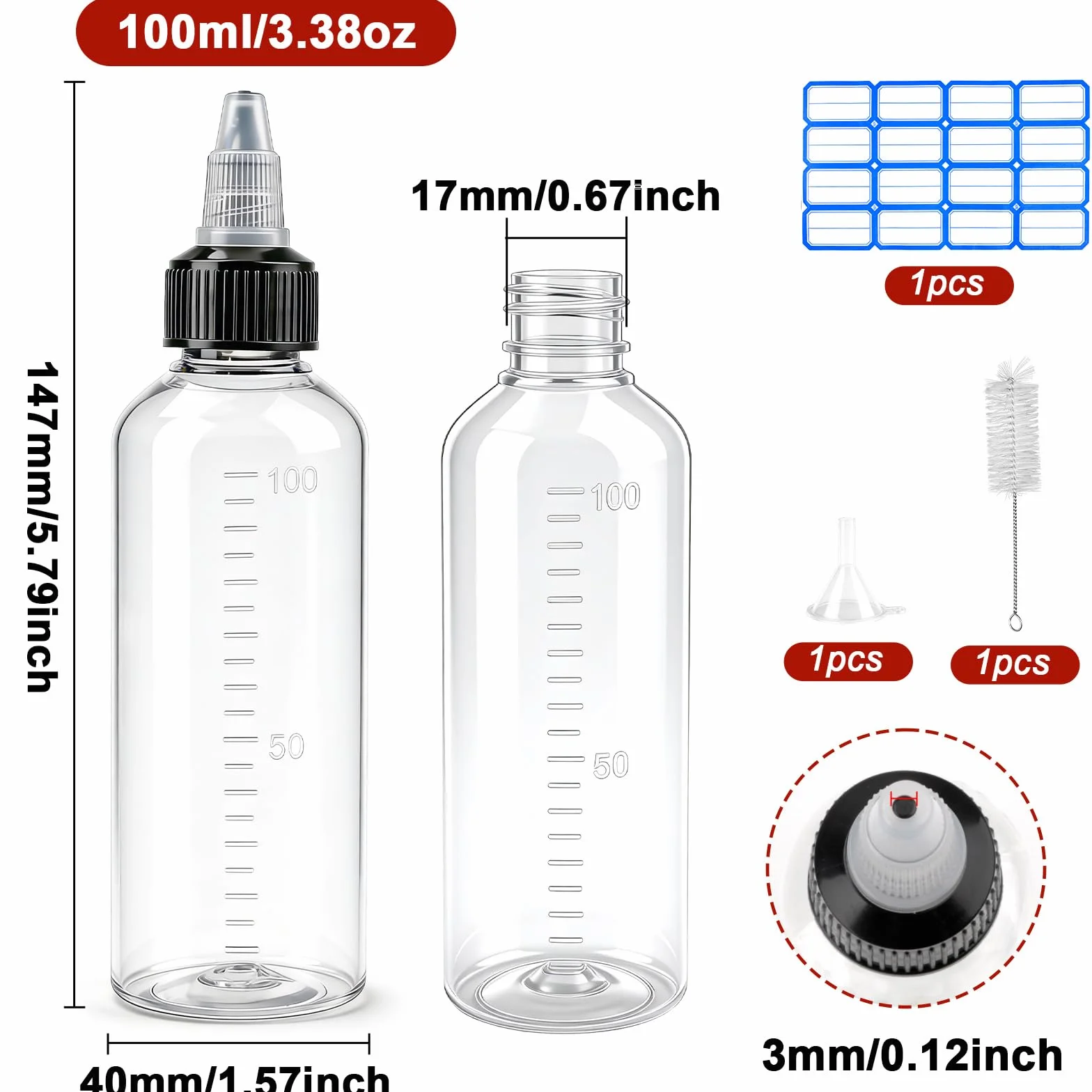 15 szt. 100 ml wyciskanych butelek z dyszami przezroczyste plastikowe butelki do wyciskania przypraw